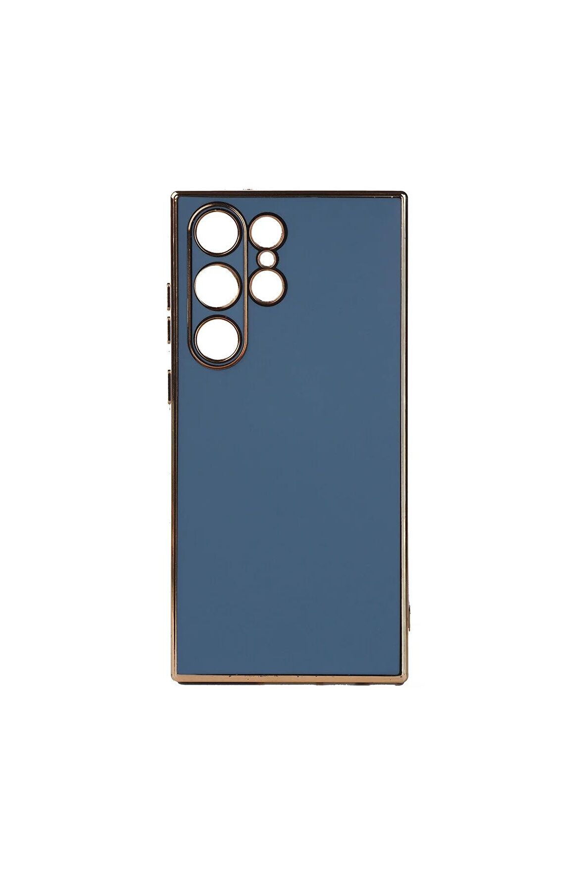 Samsung Galaxy S23 Ultra Kılıf Kenarları Gold Kamera Korumalı Renkli Pastel Silikon Mavi