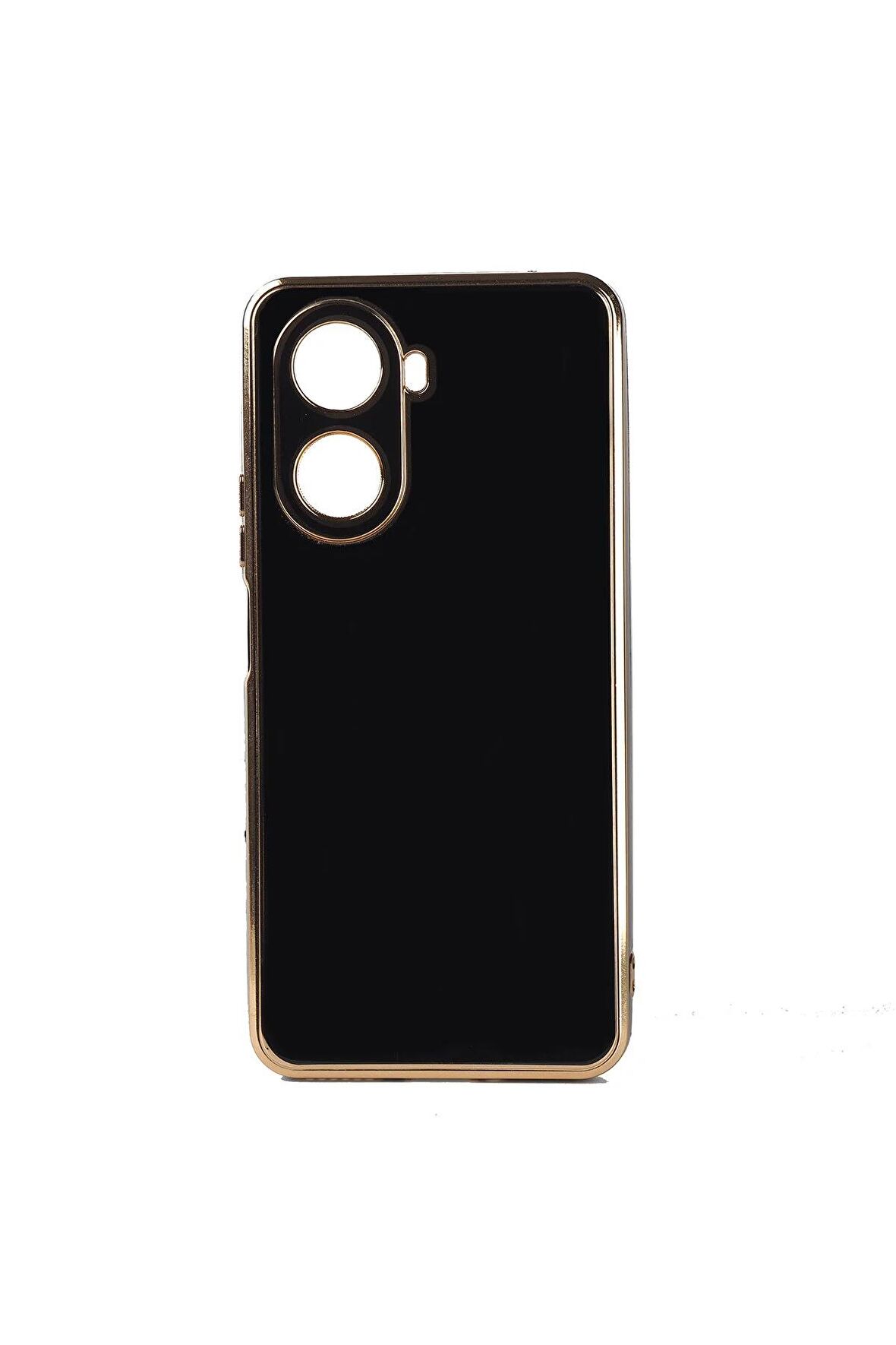 Huawei Nova 10 SE Kılıf Kenarları Gold Kamera Korumalı Renkli Pastel Silikon Siyah