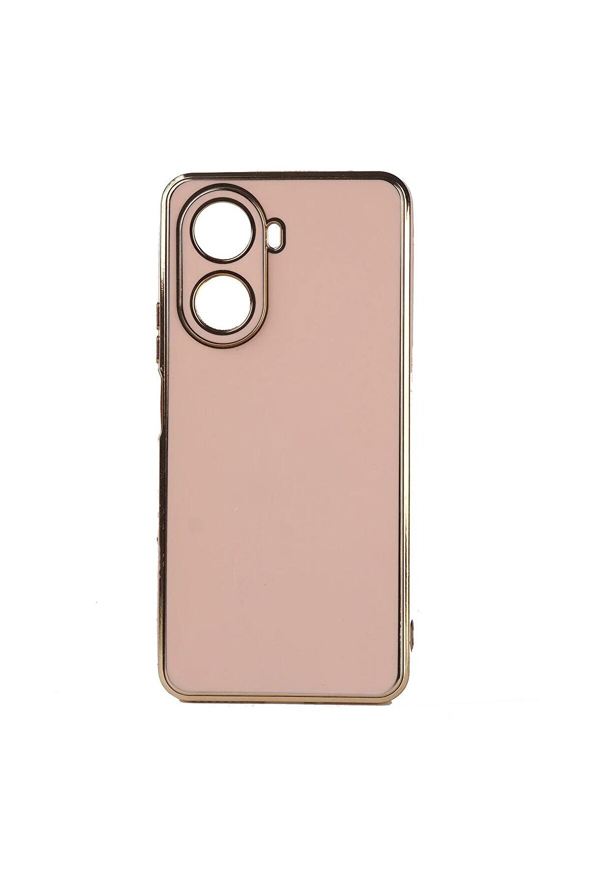 Huawei Nova 10 SE Kılıf Kenarları Gold Kamera Korumalı Renkli Pastel Silikon Rose Gold