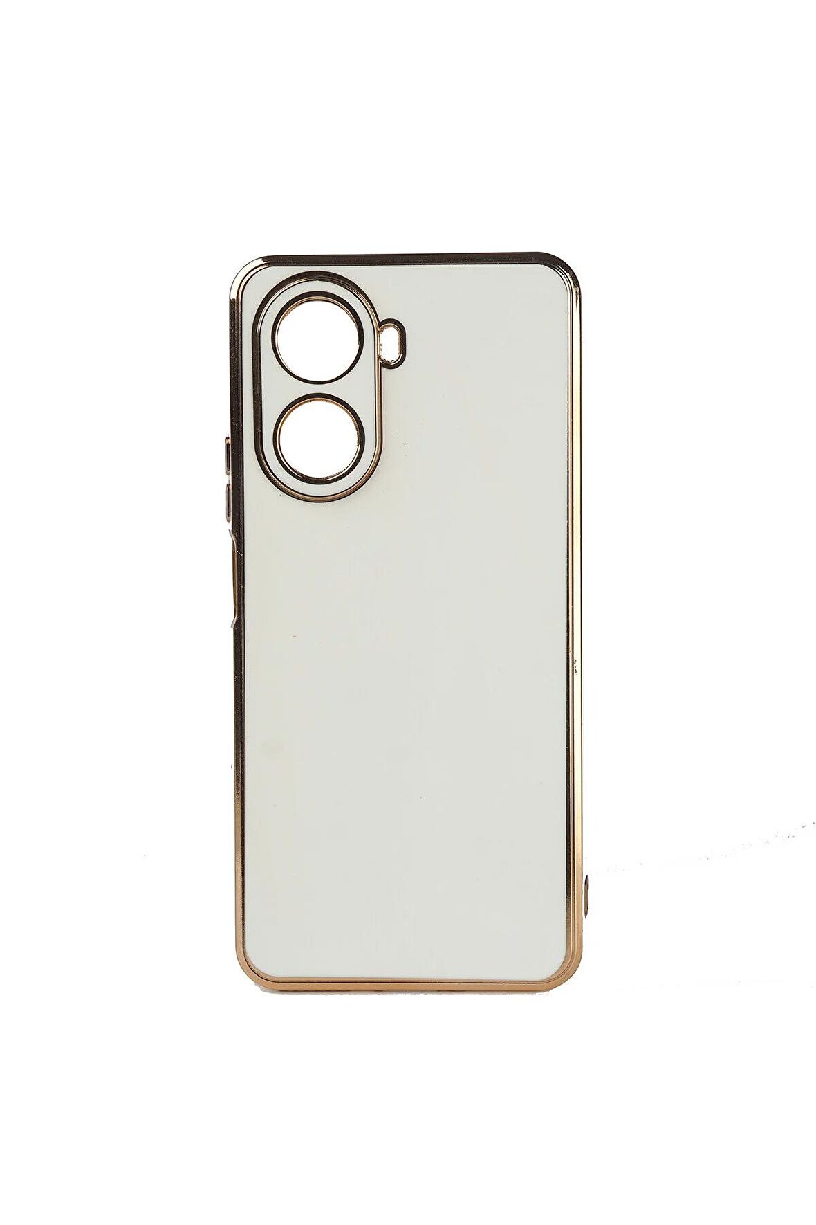 Huawei Nova 10 SE Kılıf Kenarları Gold Kamera Korumalı Renkli Pastel Silikon Beyaz