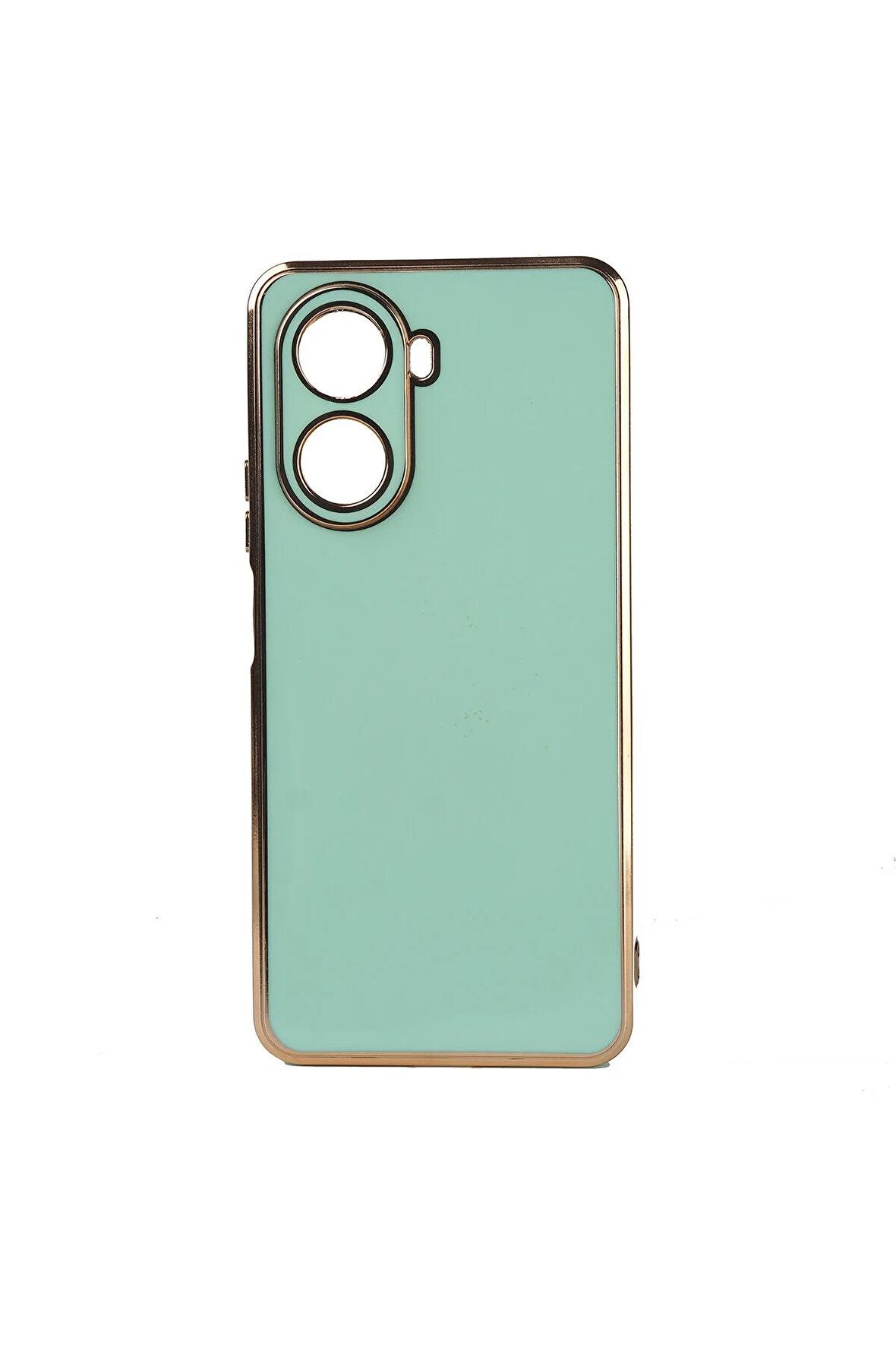Huawei Nova 10 SE Uyumlu  Kılıf Kenarları Gold Kamera Korumalı Renkli Pastel Silikon Açık Yeşil