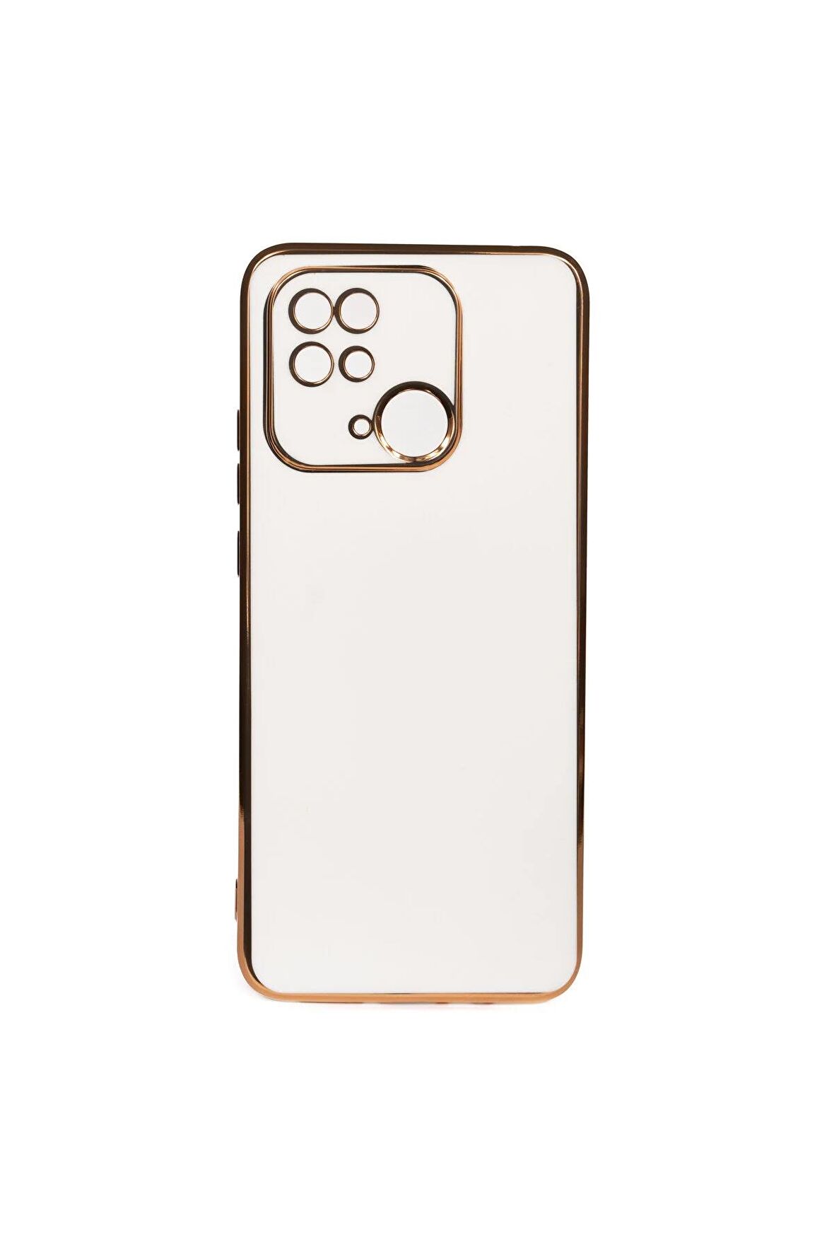 Xiaomi Redmi 10C Kılıf Kenarları Gold Kamera Korumalı Renkli Pastel Silikon Beyaz