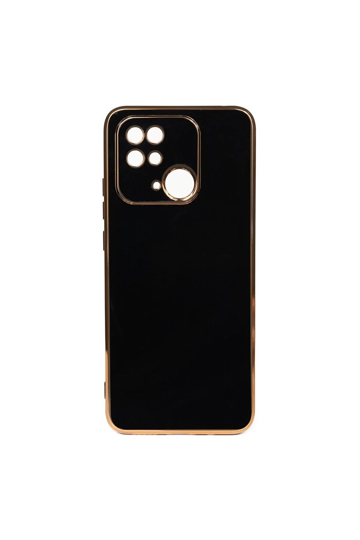 Xiaomi Redmi 10C Kılıf Kenarları Gold Kamera Korumalı Renkli Pastel Silikon Siyah