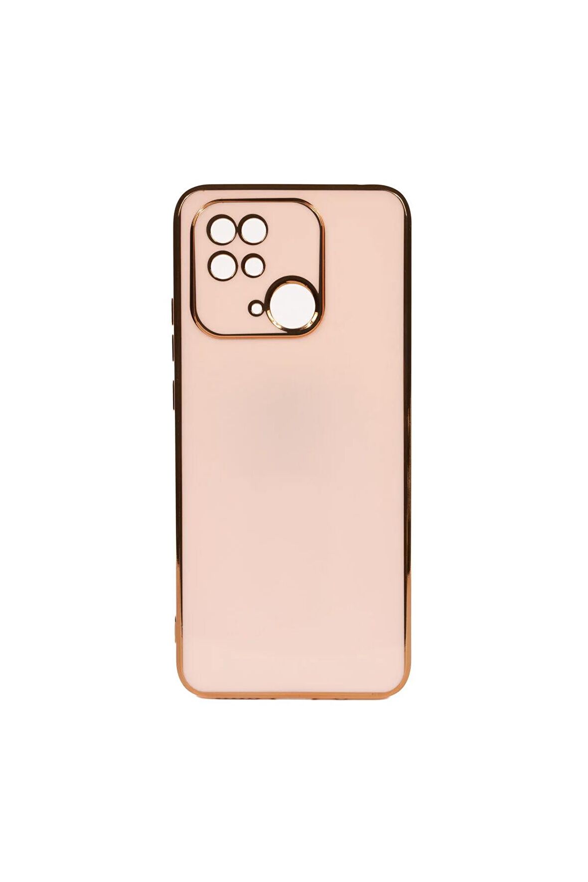 Xiaomi Redmi 10C Kılıf Kenarları Gold Kamera Korumalı Renkli Pastel Silikon Rose Gold