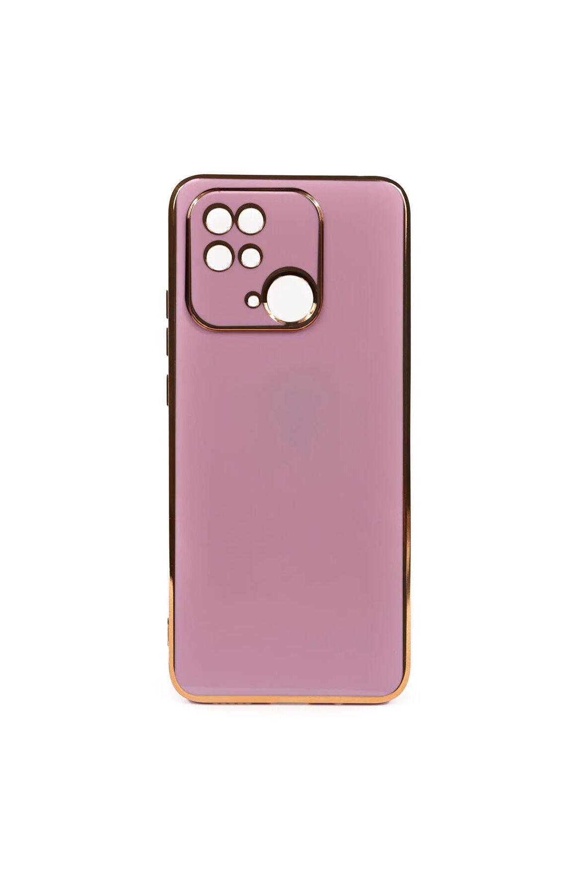 Xiaomi Redmi 10C Kılıf Kenarları Gold Kamera Korumalı Renkli Pastel Silikon Mor