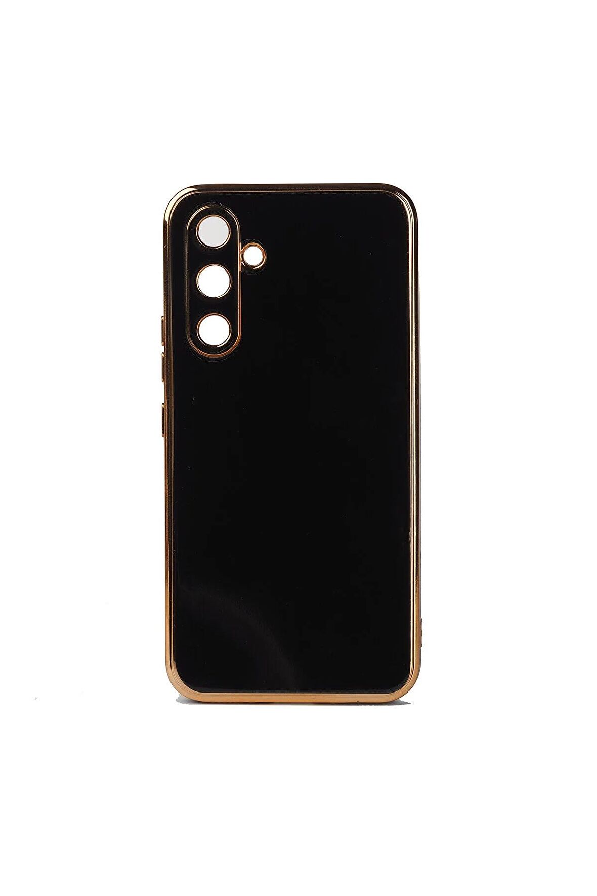 Samsung Galaxy M14 Kılıf Kenarları Gold Kamera Korumalı Renkli Pastel Silikon Siyah