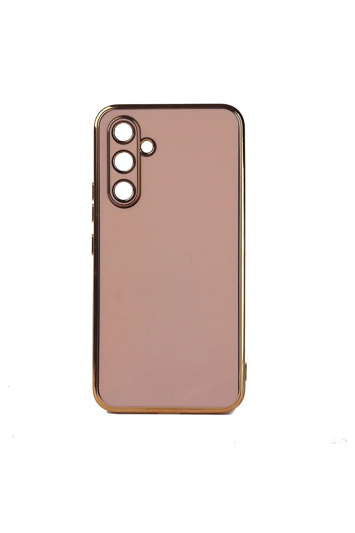 Samsung Galaxy M14 Kılıf Kenarları Gold Kamera Korumalı Renkli Pastel Silikon Rose Gold