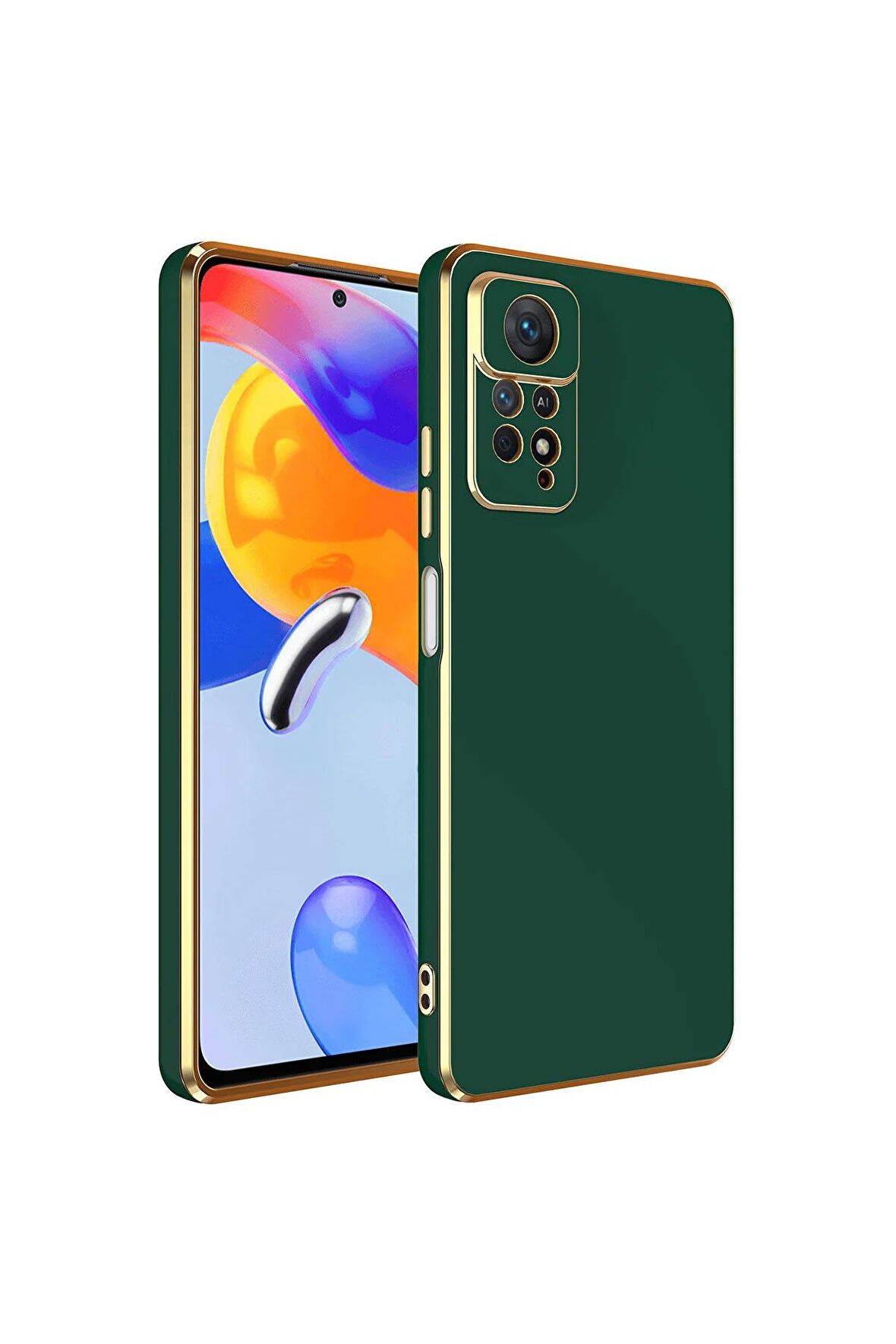Xiaomi Redmi Note 12 Pro 4G Kılıf Kenarları Gold Kamera Korumalı Renkli Pastel Silikon Koyu Yeşil