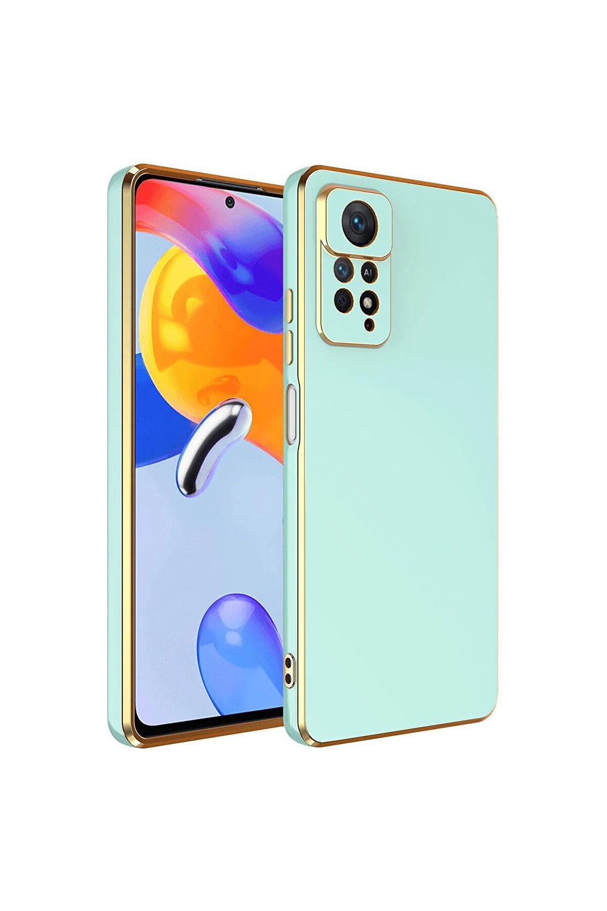 Xiaomi Redmi Note 12 Pro 4G Kılıf Kenarları Gold Kamera Korumalı Renkli Pastel Silikon Açık Yeşil