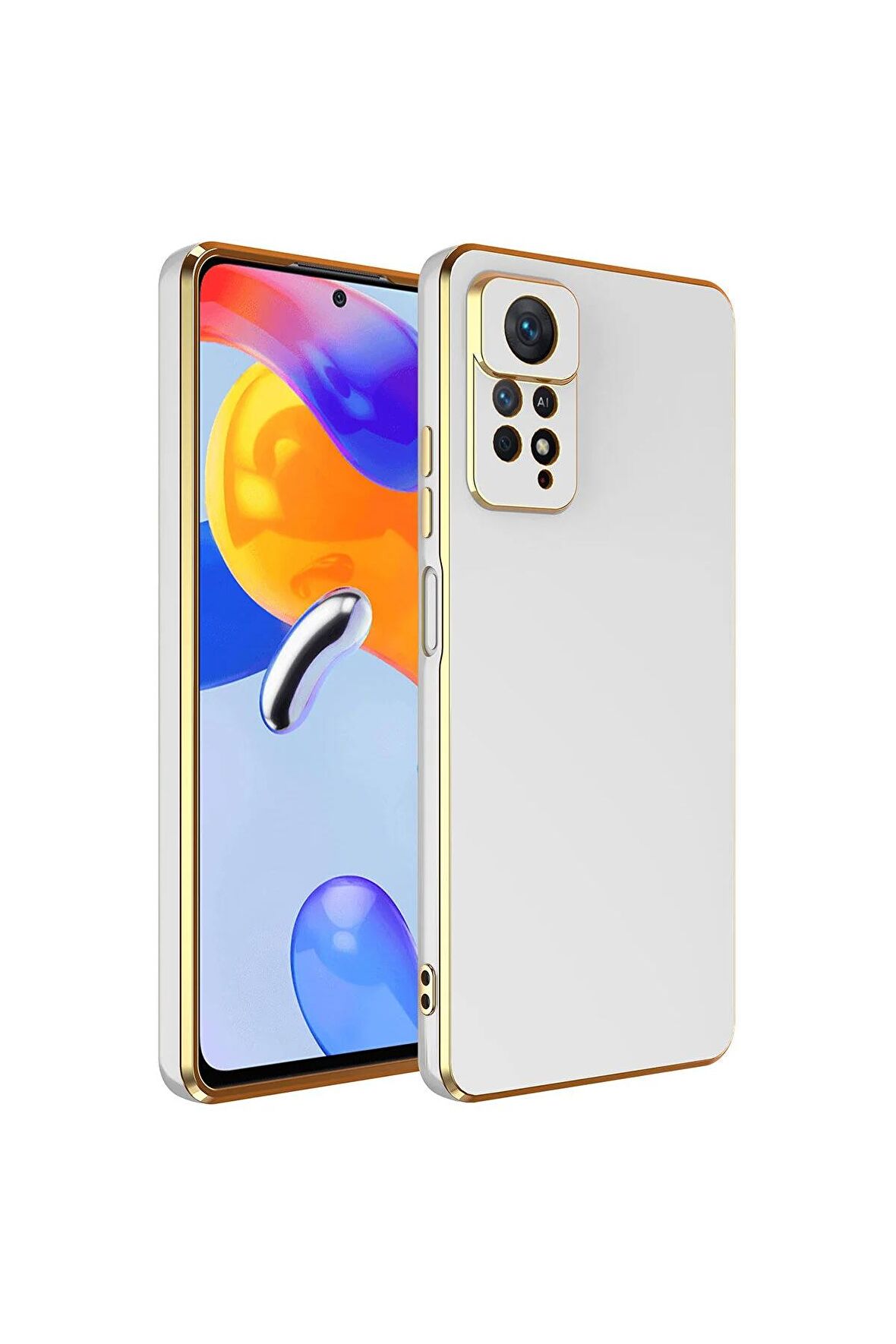 Xiaomi Redmi Note 12 Pro 4G Kılıf Kenarları Gold Kamera Korumalı Renkli Pastel Silikon Beyaz