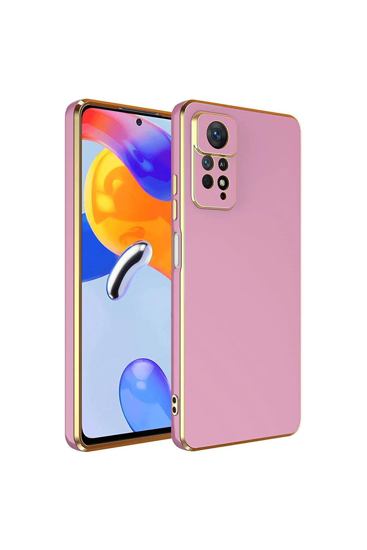 Xiaomi Redmi Note 12 Pro 4G Kılıf Kenarları Gold Kamera Korumalı Renkli Pastel Silikon Mor