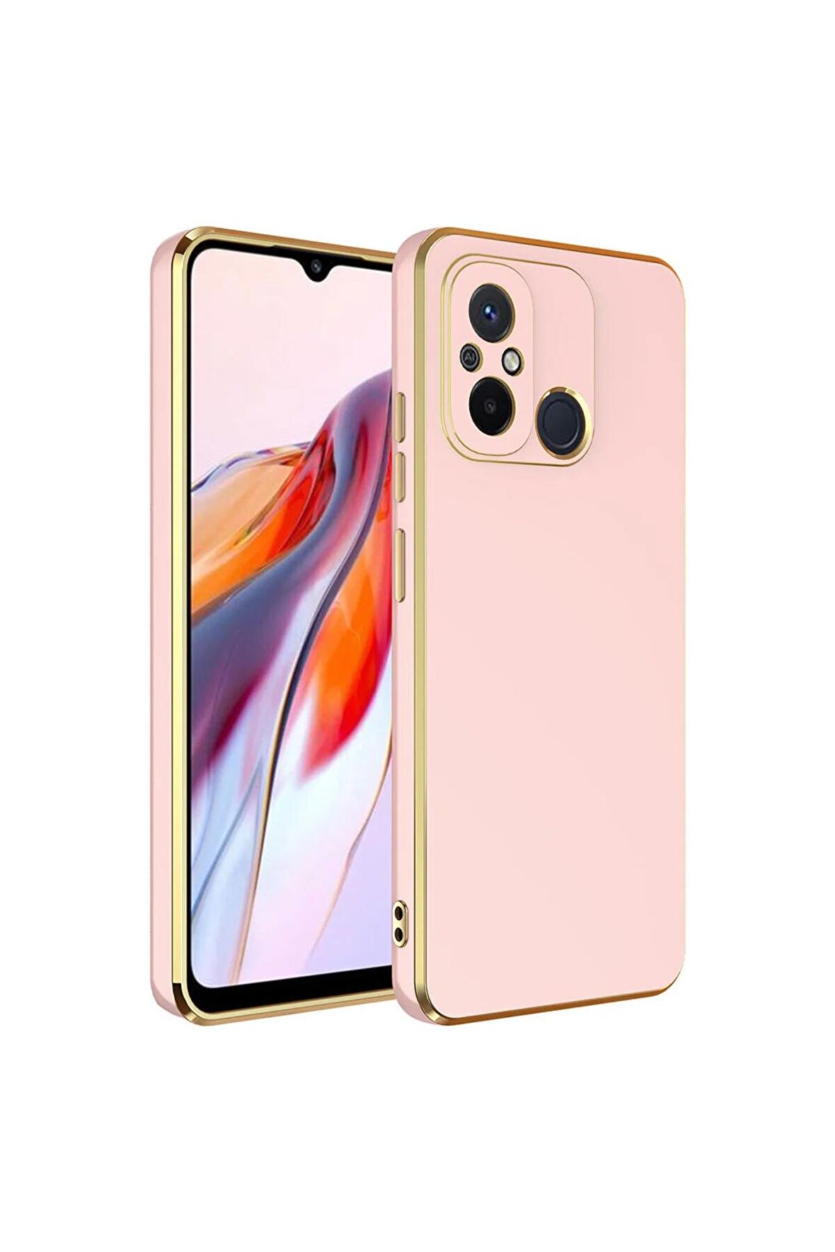 Xiaomi Redmi 12C Kılıf Kenarları Gold Kamera Korumalı Renkli Pastel Silikon Rose Gold
