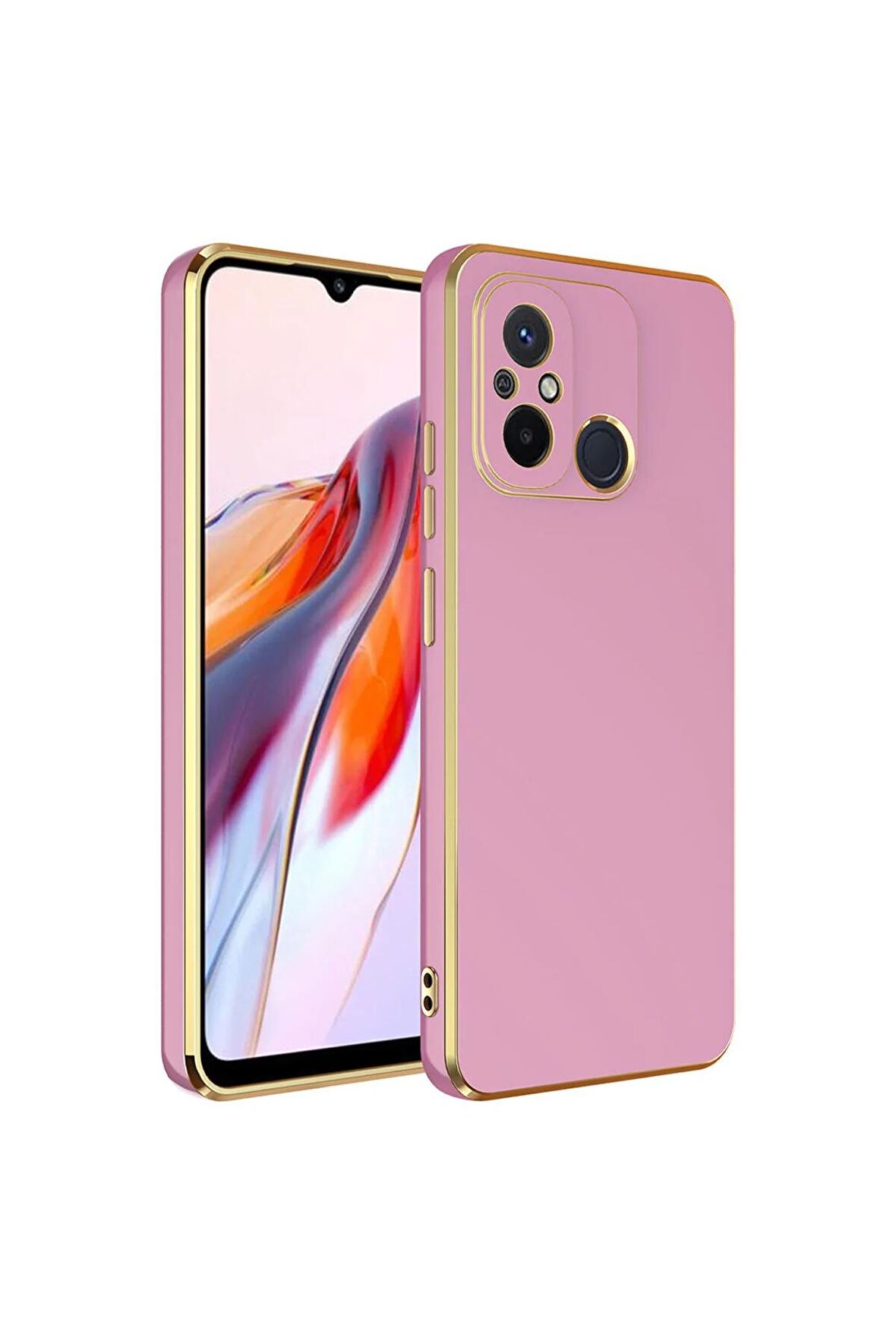 Xiaomi Redmi 12C Kılıf Kenarları Gold Kamera Korumalı Renkli Pastel Silikon Mor