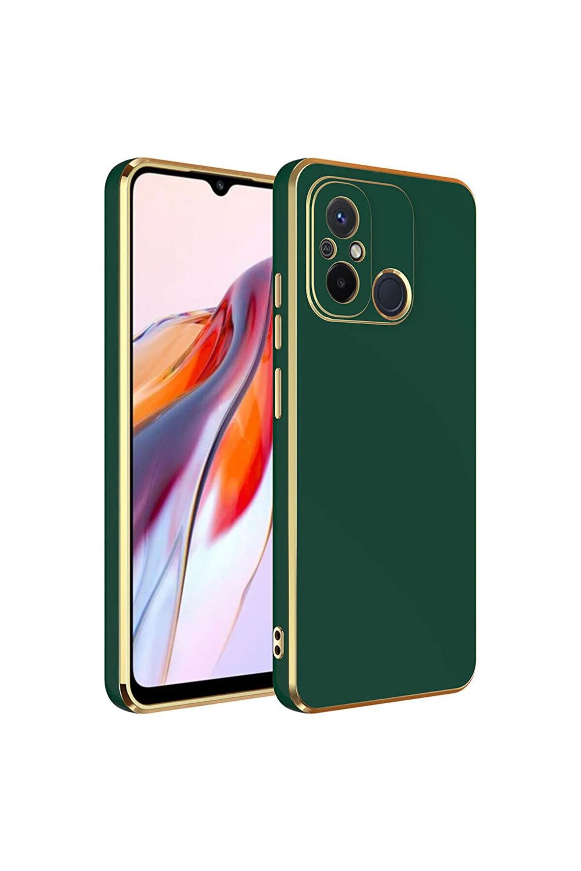 Xiaomi Redmi 12C Kılıf Kenarları Gold Kamera Korumalı Renkli Pastel Silikon Koyu Yeşil
