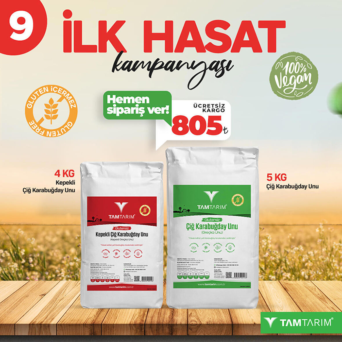 (Glutensiz) Çiğ Karabuğday Unu 5 Kg – Kepekli Çiğ Karabuğday Unu 4 Kg