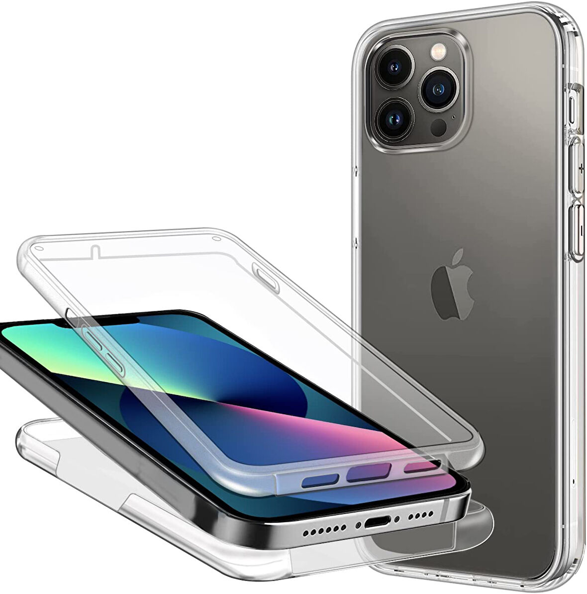 Apple iPhone 14 PRO Kılıf 360 Şeffaf Ön Arka Korumalı Şeffaf Silikon