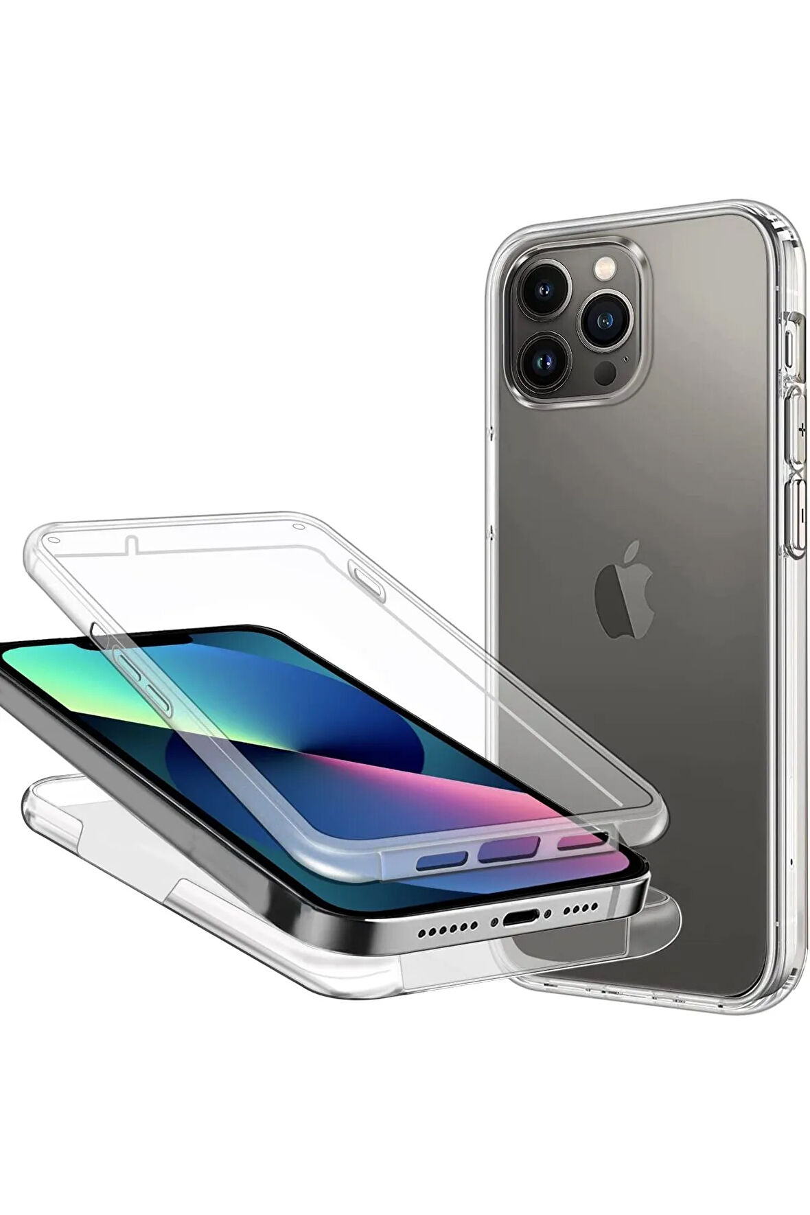 Apple iPhone 14 PRO MAX Kılıf 360 Şeffaf Ön Arka Korumalı Şeffaf Silikon