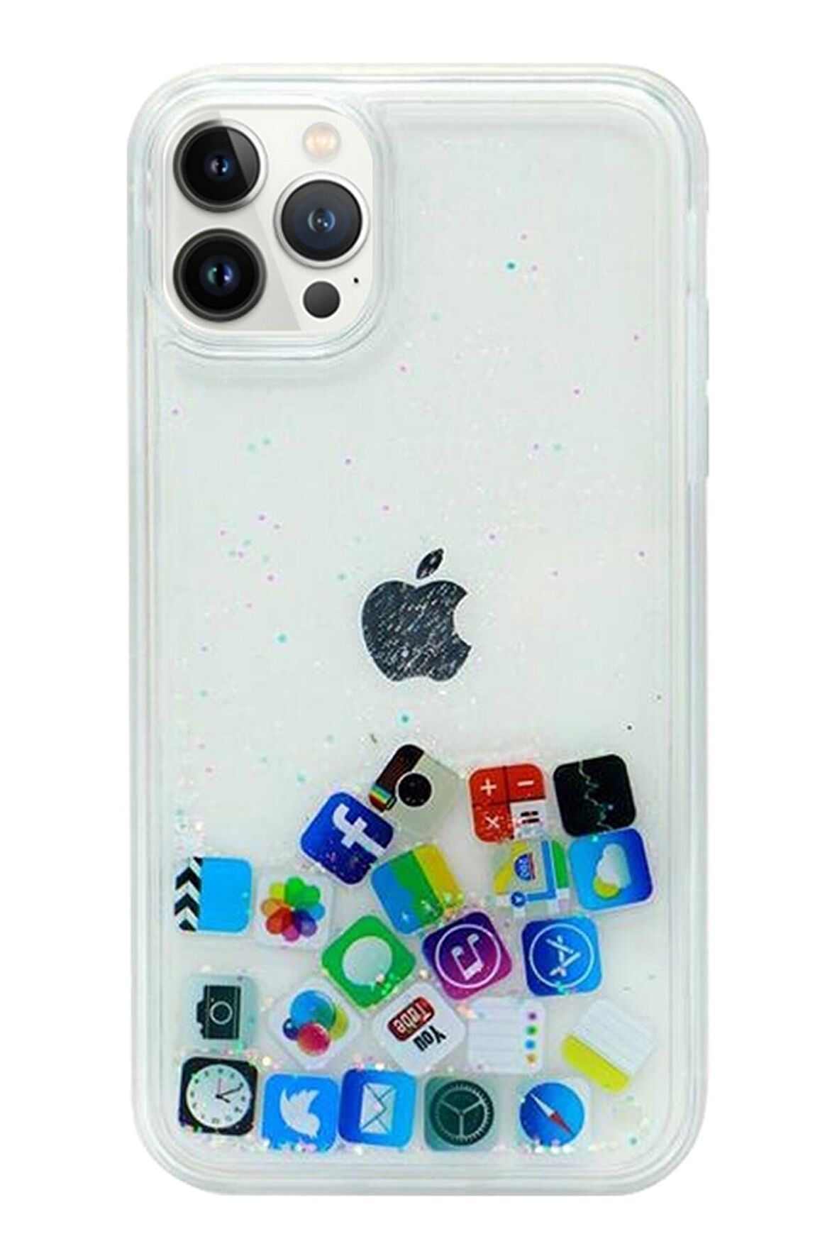 Apple iPhone 13 PRO MAX Kılıf Simli Sulu ios ikon Silikon