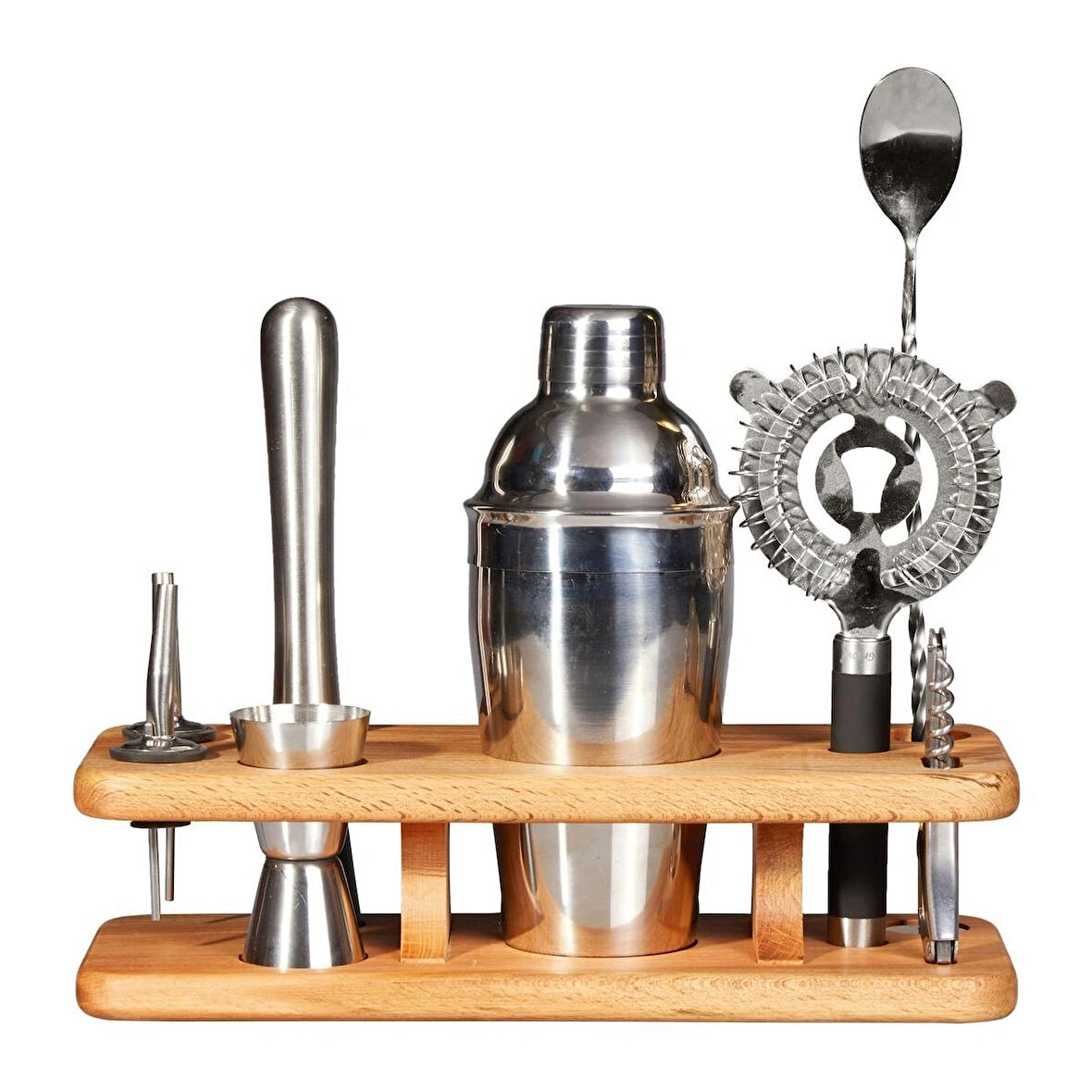 KOKTEYL SHEAKER SETİ AHŞAP STANDLI