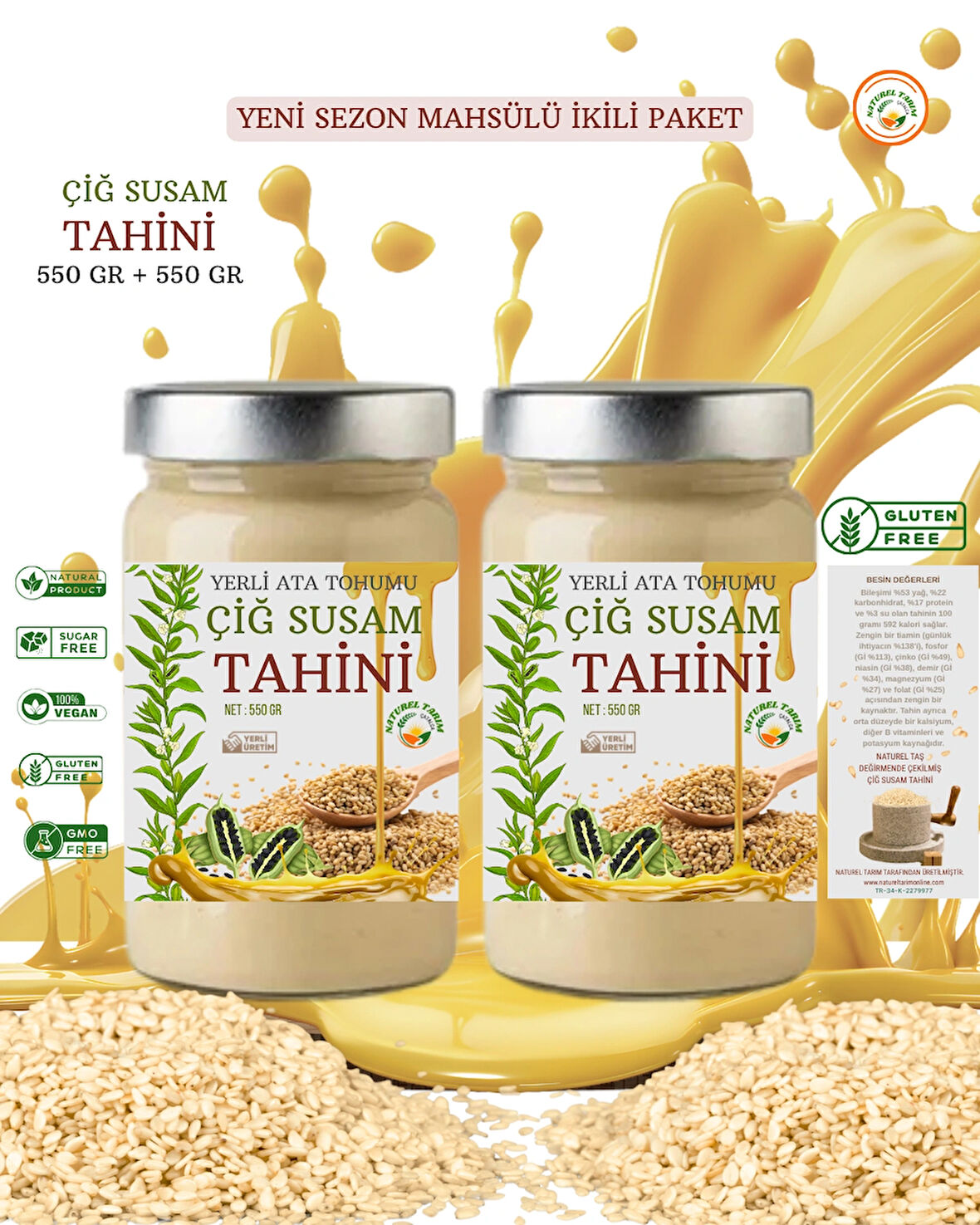 NATUREL ÇİĞ SUSAM TAHİNİ 550GR X 2 ADET