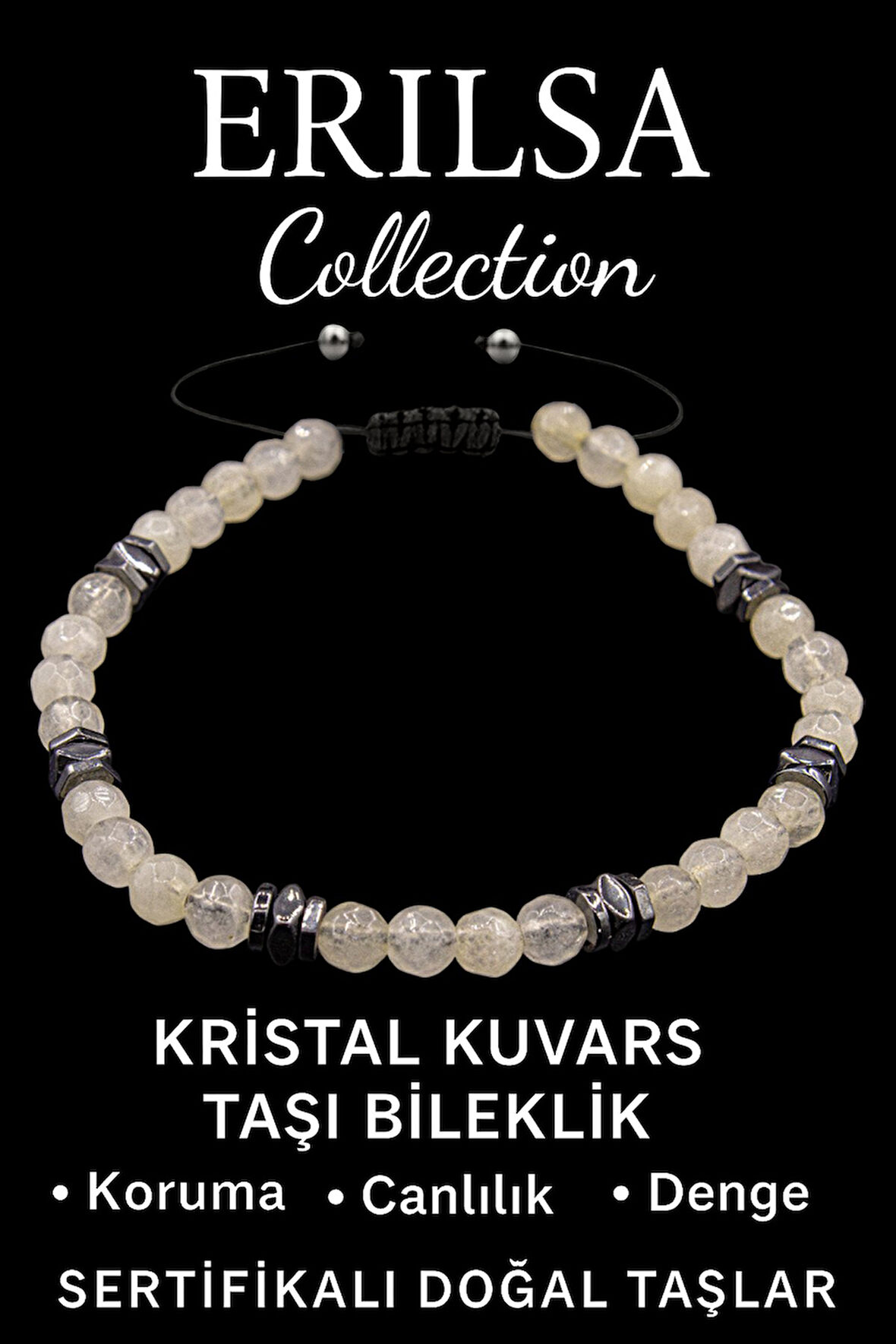 Sertifikalı Fasetli Terahertz Kristal Kuvars Taşı Bileklik - İnce Model Enerji Verir