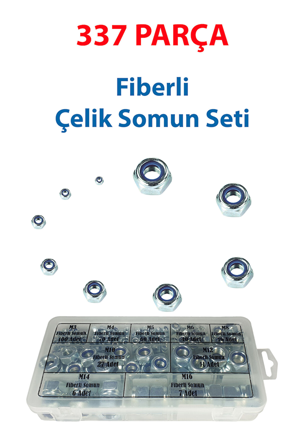 337 Parça Fiberli Çelik Somun Seti (DIN 985)
