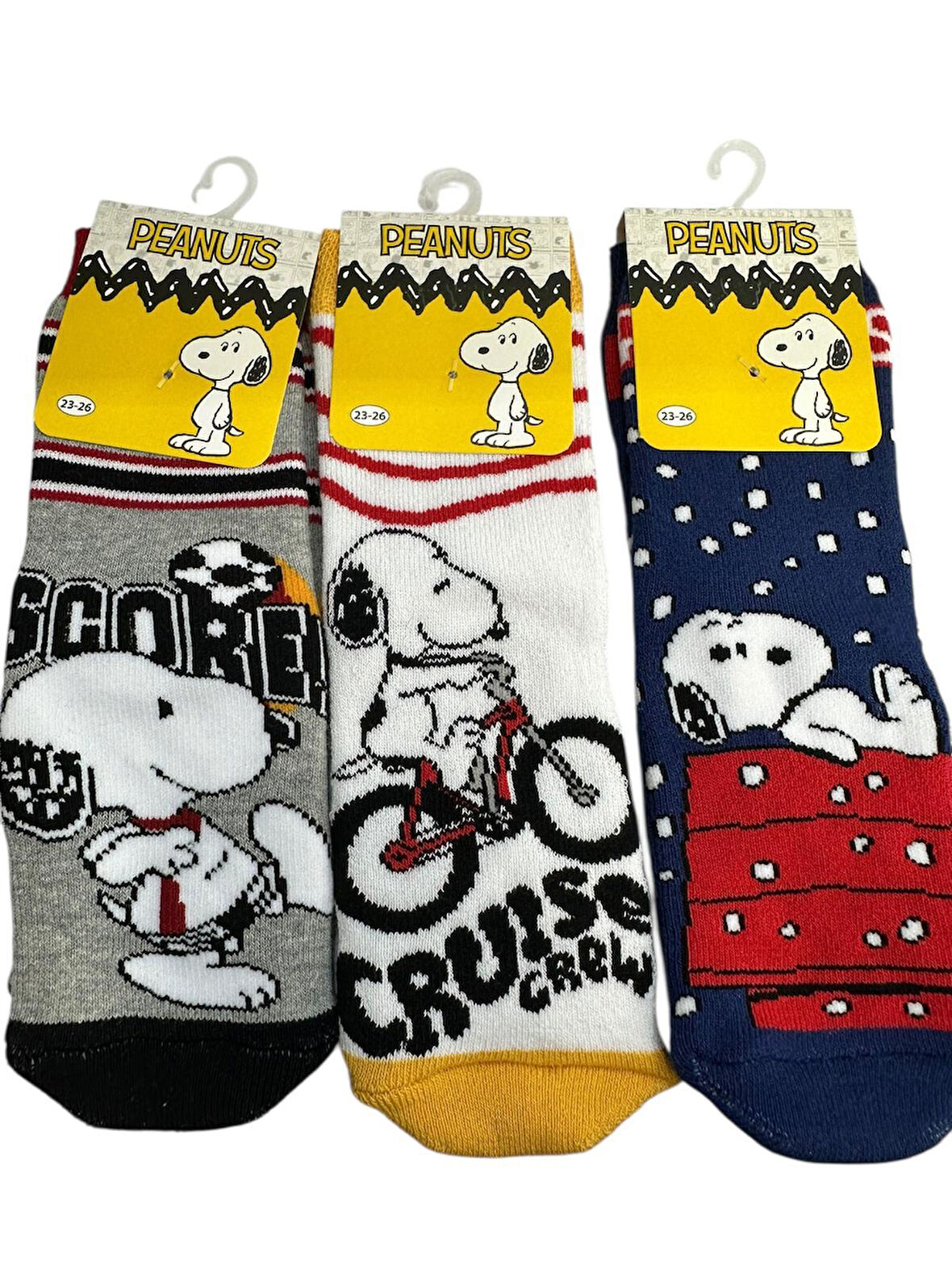 3'Lü PEANUTS Figürlü Tabanı Kaydırmaz Çocuk Havlu Çorap