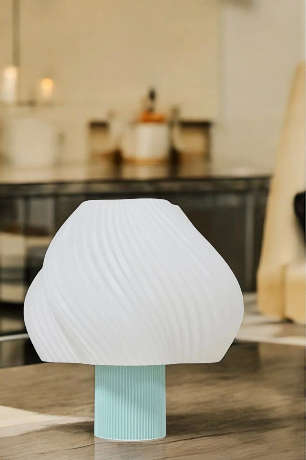 Aura Modern Tasarım Masa Lambası , Komidin Aydınlatma Şık Abajur - Su Yeşili Beyaz