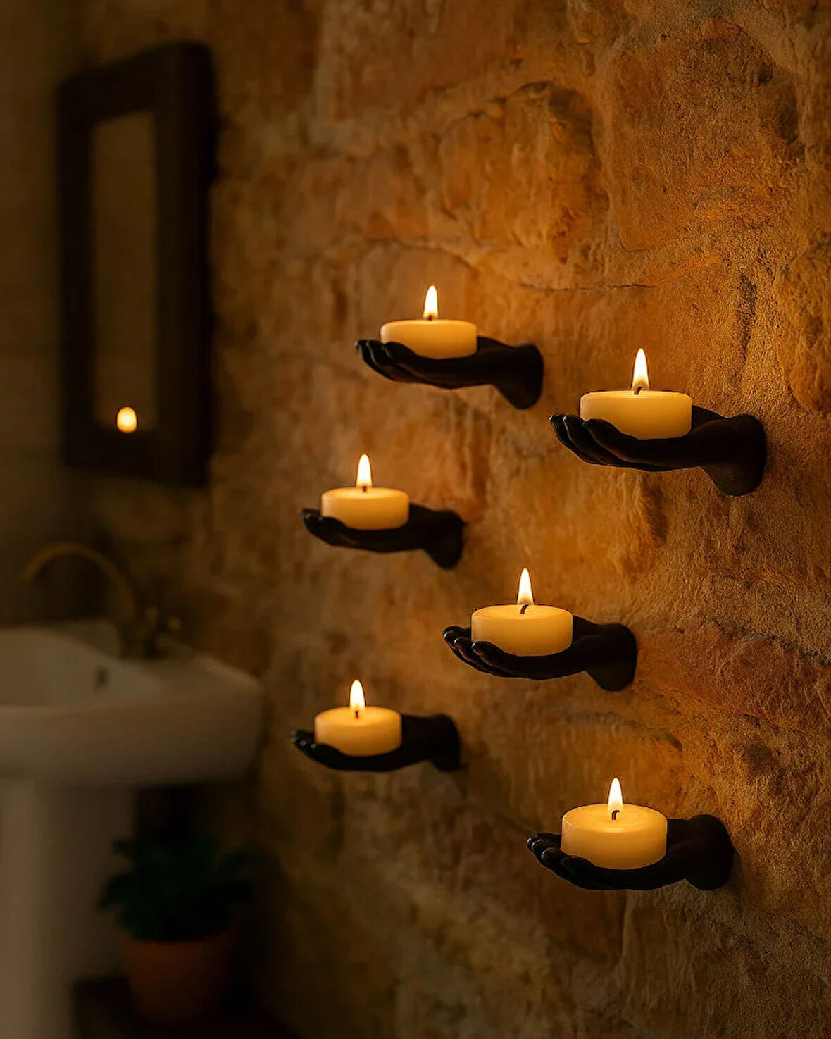 5’li El Figürlü Yapıştırılabilir Ve Vidalı Tealight Mumluk Seti ( Hediyelik Mumlar Dahildir. )