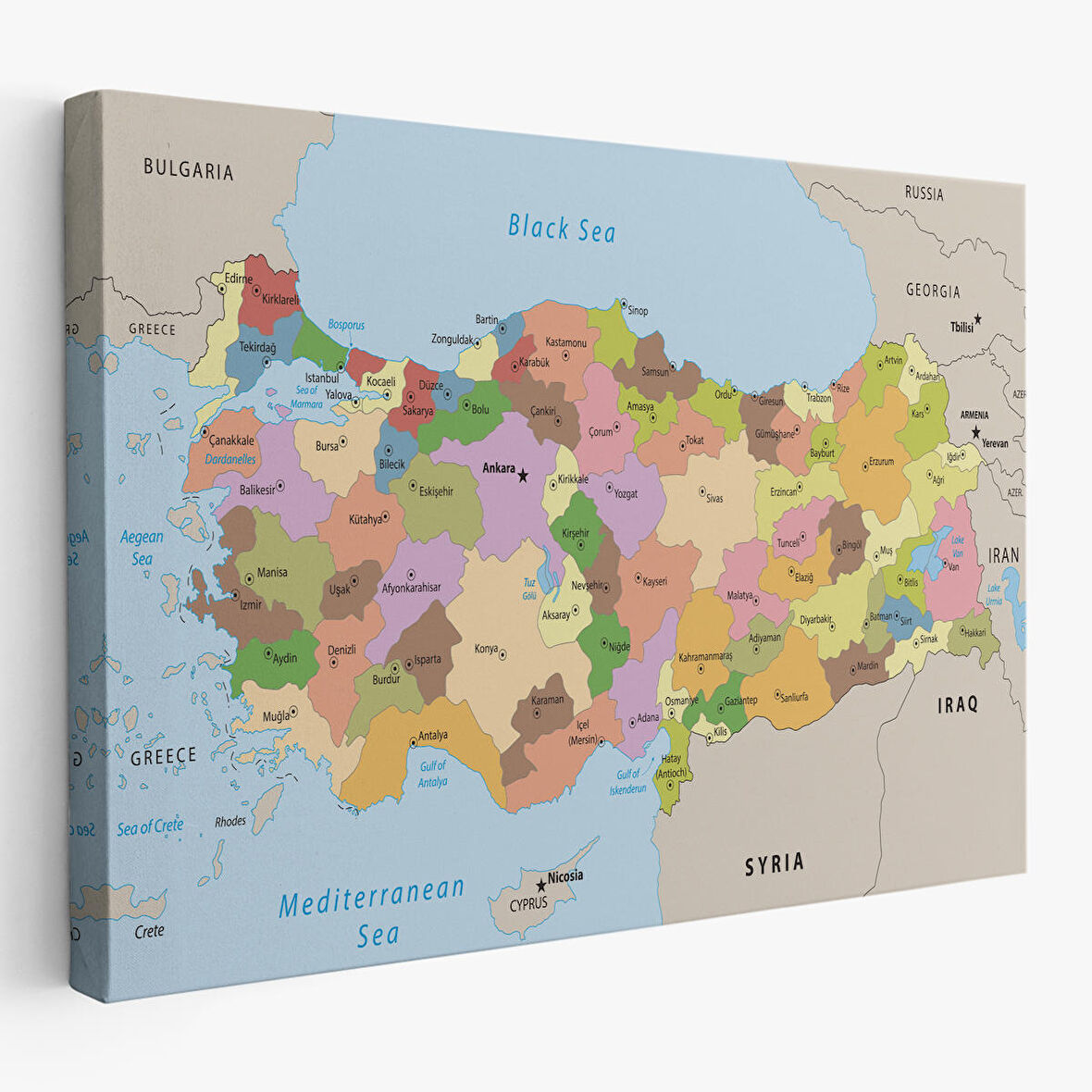 Kanvas Türkiye Haritası Komşulu Ülkeli Dekoratif 1067