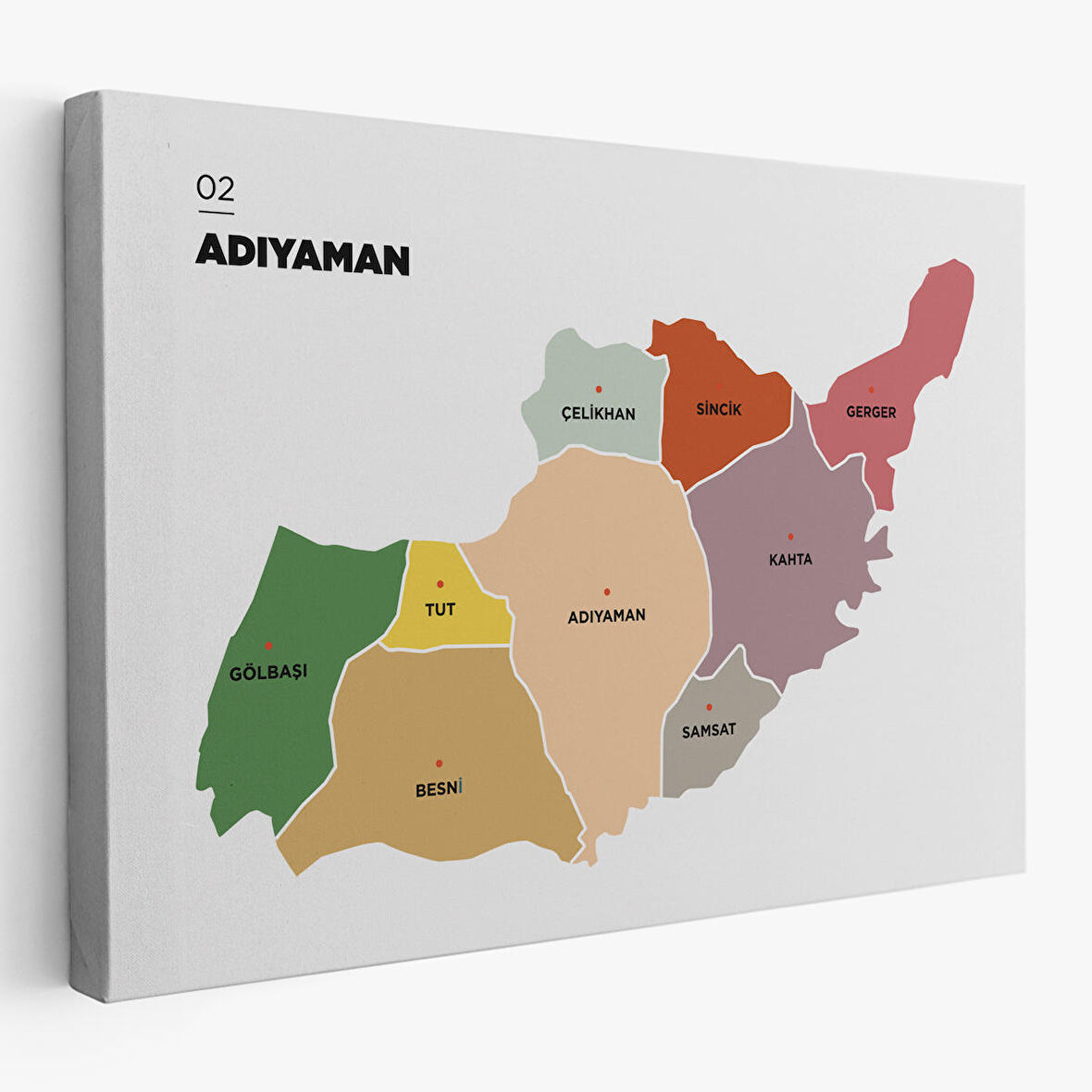 Adıyaman  İli ve İlçeler Haritası  Dekoratif Kanvas Tablo 1250