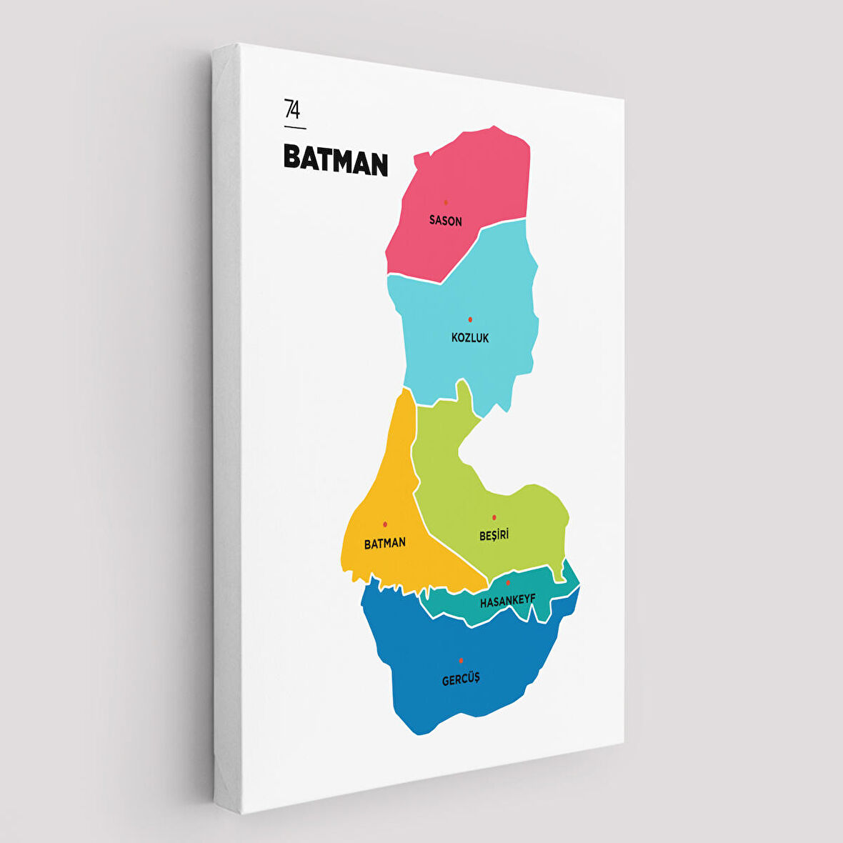 Batman İli ve İlçeler Haritası  Dekoratif Kanvas Tablo 1285