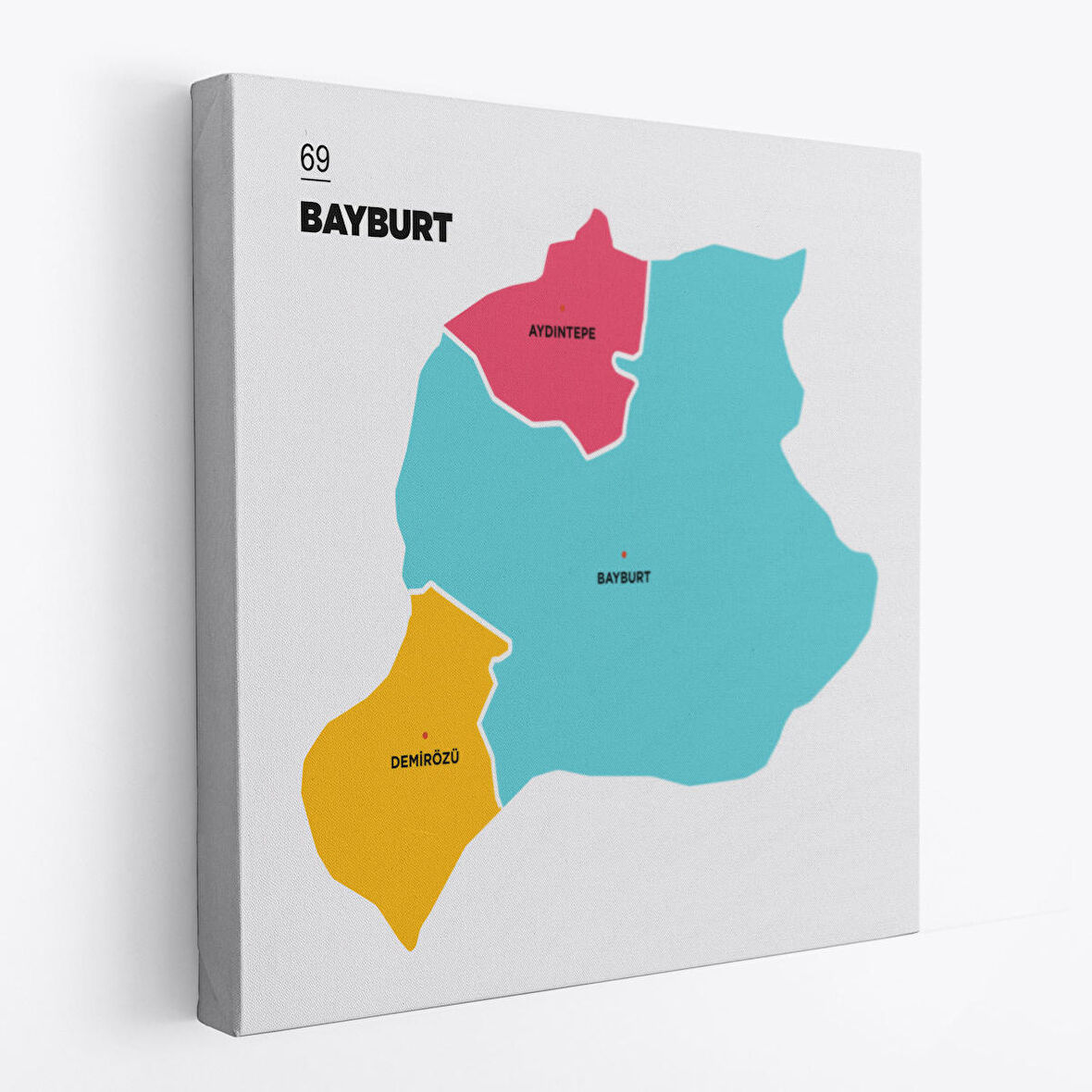 Bayburt İli ve İlçeler Haritası  Dekoratif Kanvas Tablo 1288