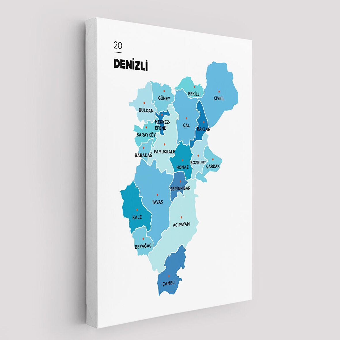 Denizli  İli ve İlçeler Haritası  Dekoratif Kanvas Tablo 1320