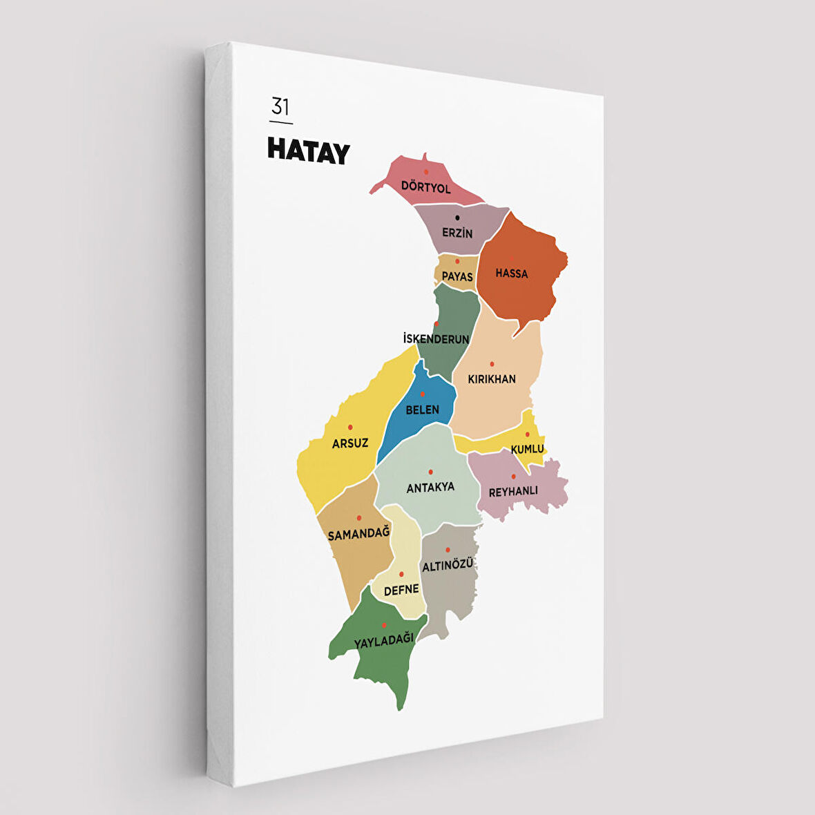 Hatay  İli ve İlçeler Haritası  Dekoratif Kanvas Tablo 1355
