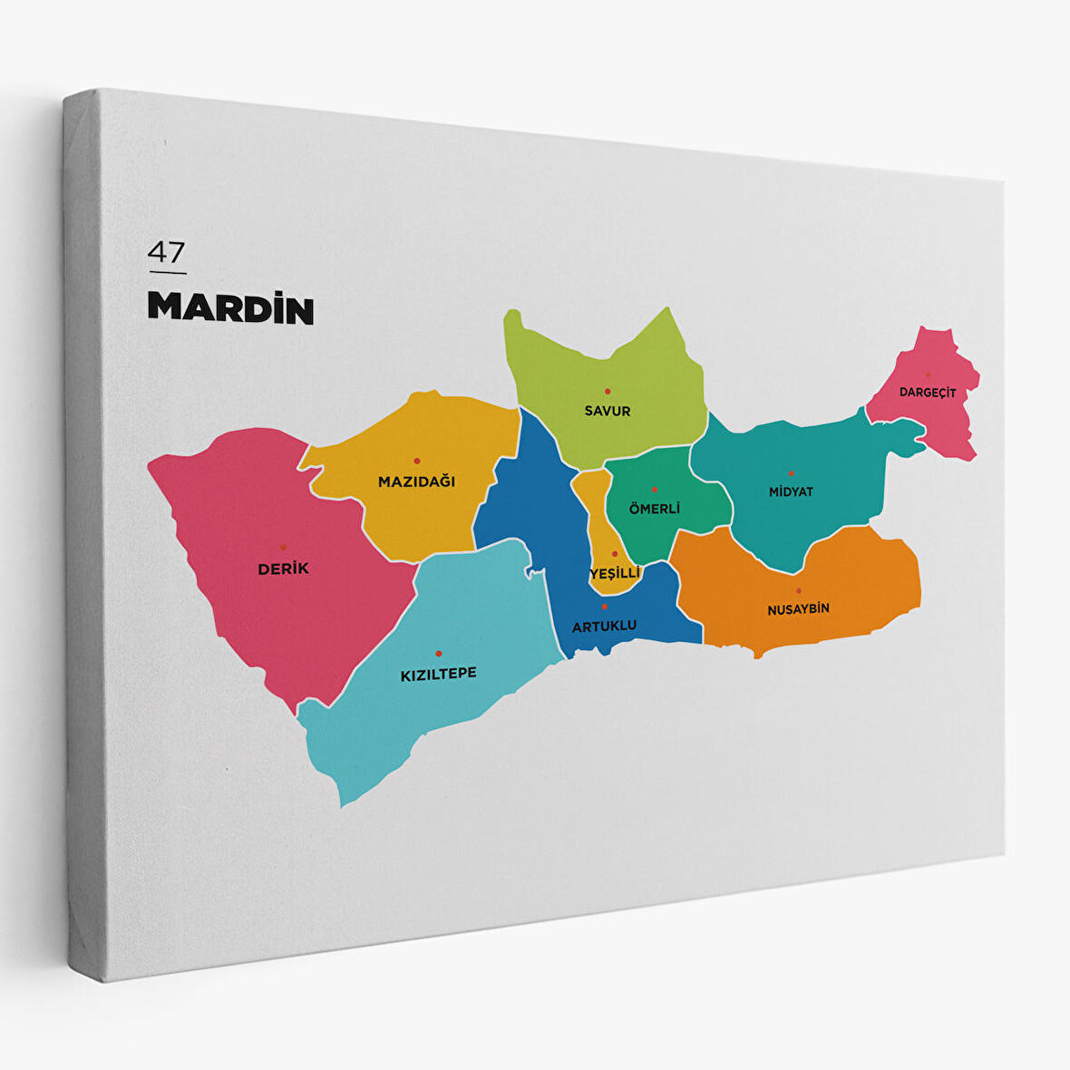Mardin İli ve İlçeler Haritası  Dekoratif Kanvas Tablo 1415