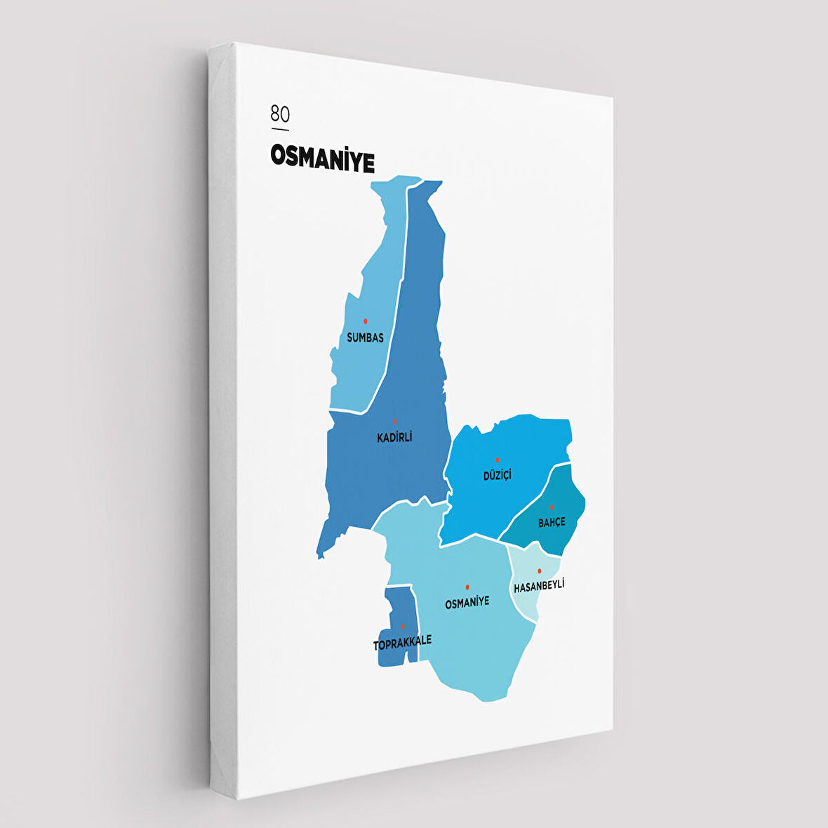 Osmaniye İli ve İlçeler Haritası  Dekoratif Kanvas Tablo 1438