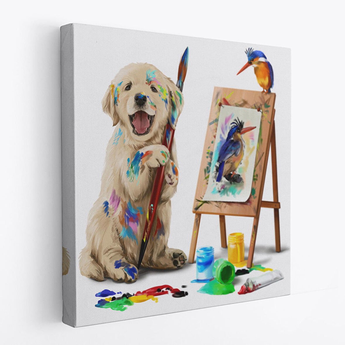 Ressam Yavru Köpek Dekoratif Kanvas Tablo-5845