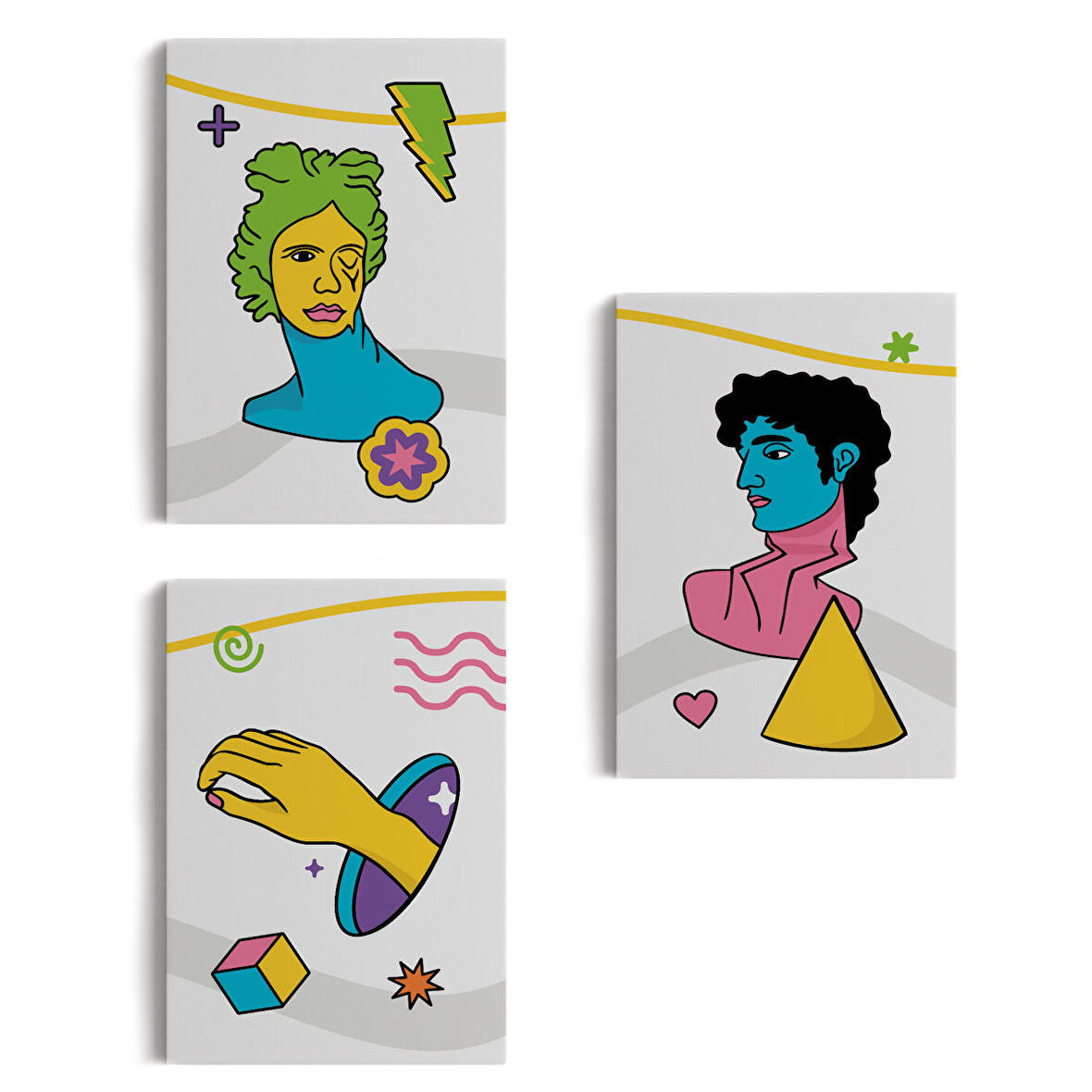 Pop Art Renkli Dekoratif Duvar Tablosu Üçlü Set-ES-117