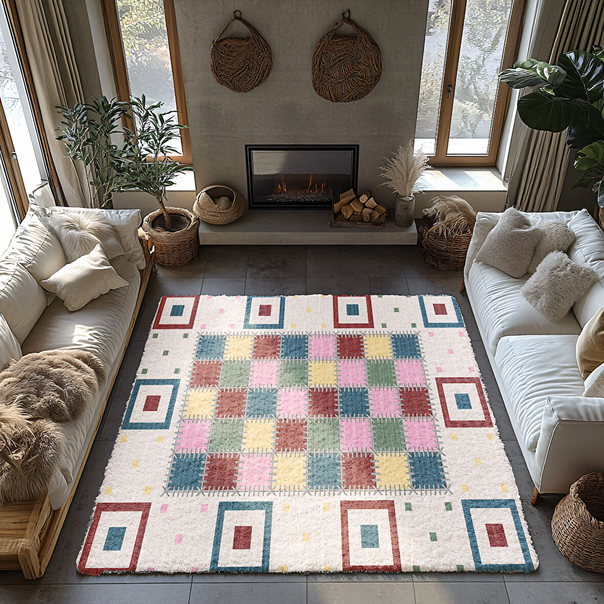 Kaymaz Taban Trend Vintage Yıkanabilir Dijital Baskı Halı