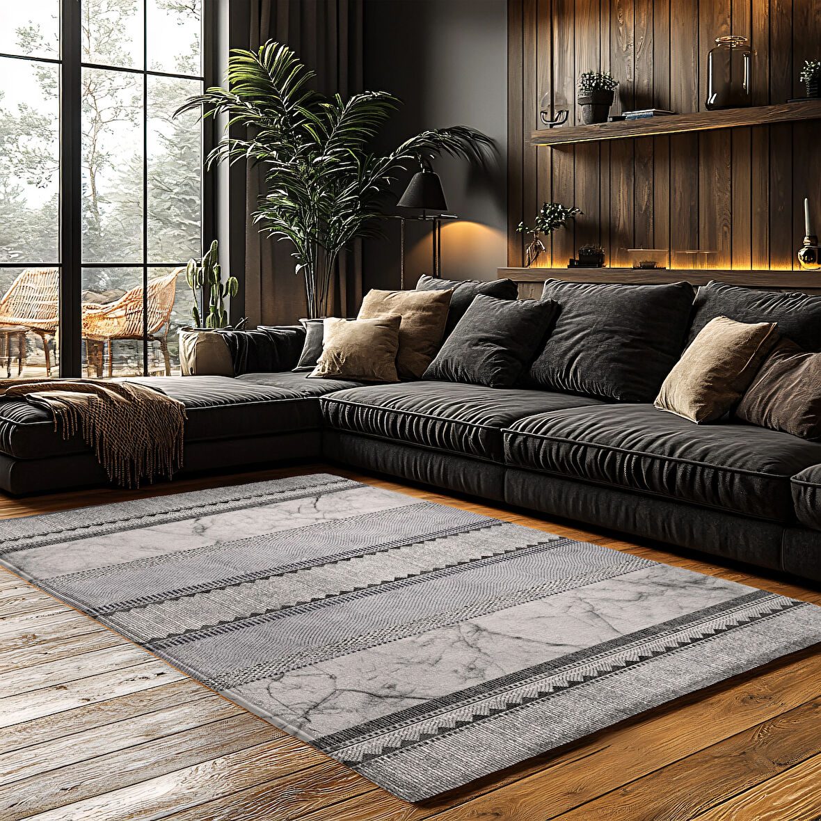 Kaymaz Taban Trend Vintage Yıkanabilir Dijital Baskı Halı