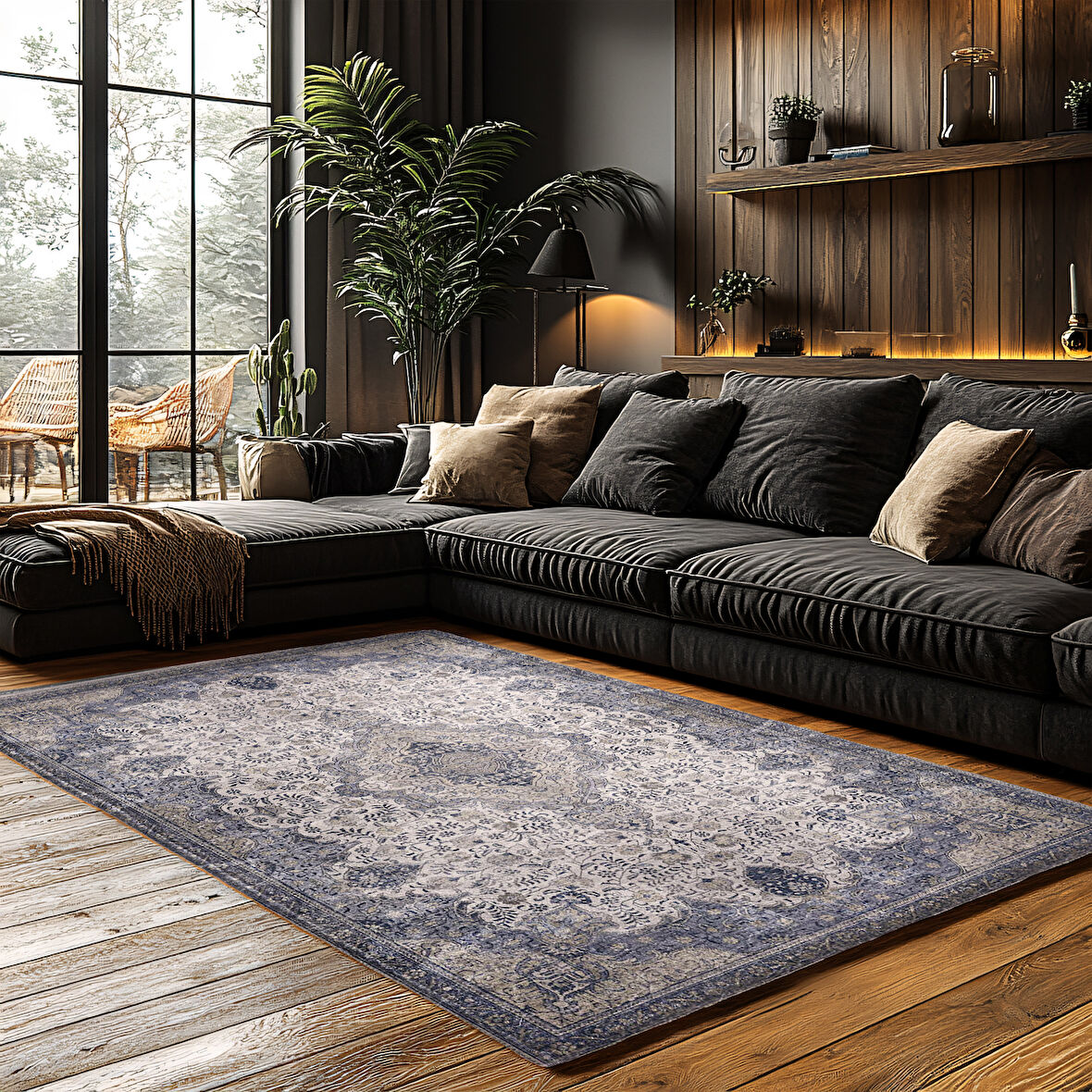 Kaymaz Taban Trend Vintage Yıkanabilir Dijital Baskı Halı