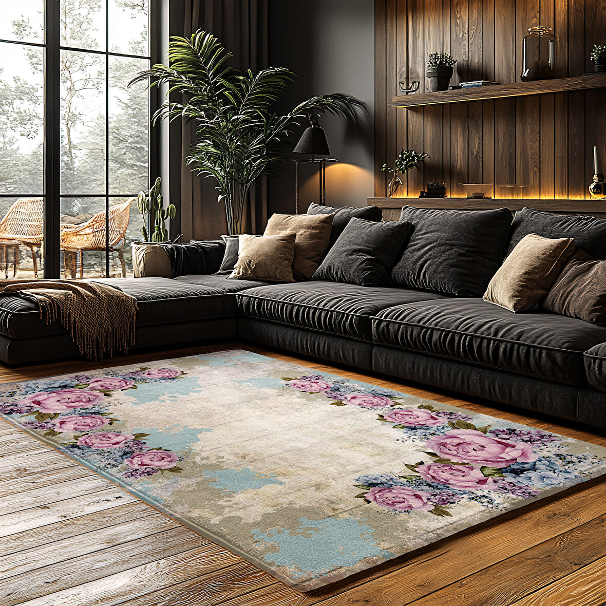 Kaymaz Taban Trend Vintage Yıkanabilir Dijital Baskı Halı