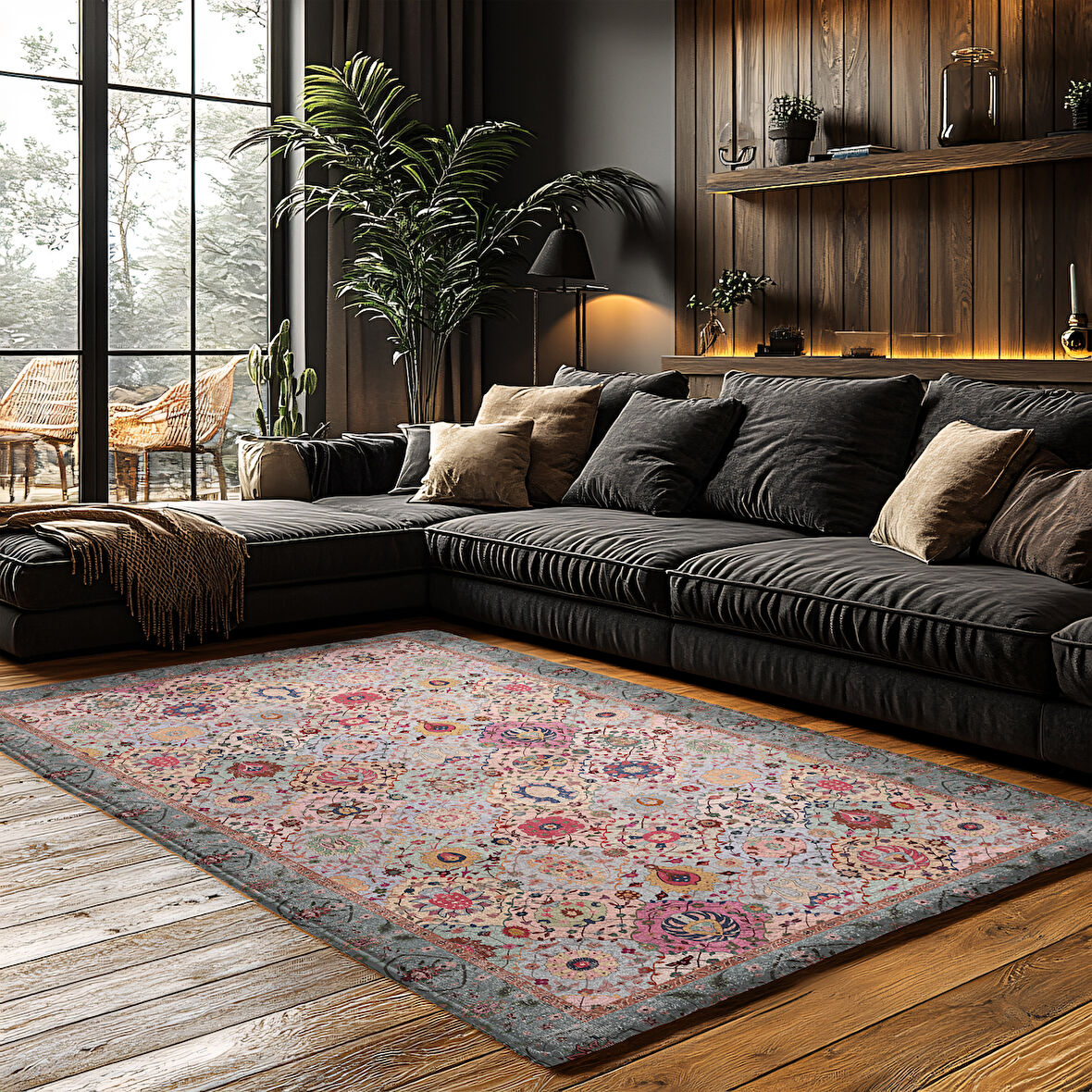 Kaymaz Taban Trend Vintage Yıkanabilir Dijital Baskı Halı