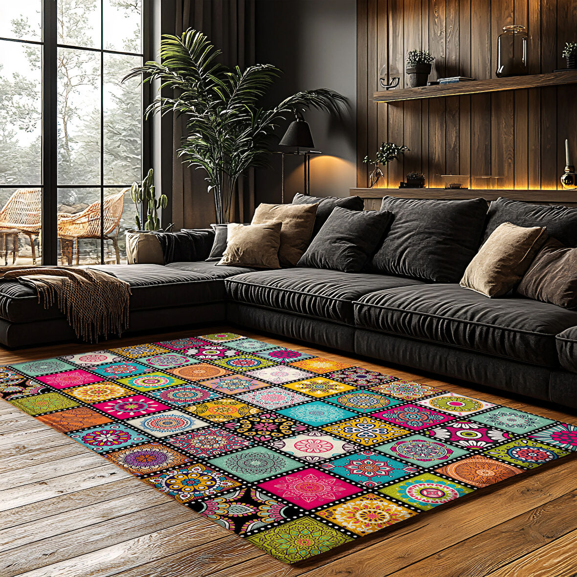 Kaymaz Taban Trend Vintage Yıkanabilir Dijital Baskı Halı