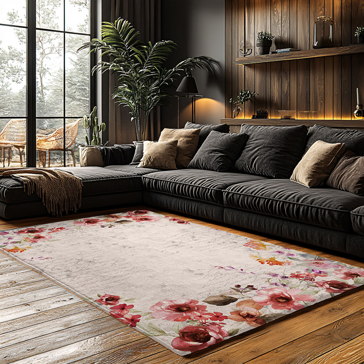 Kaymaz Taban Trend Vintage Yıkanabilir Dijital Baskı Halı