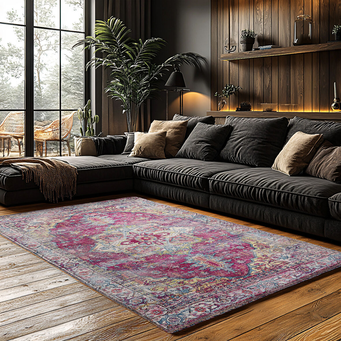Kaymaz Taban Trend Vintage Yıkanabilir Dijital Baskı Halı