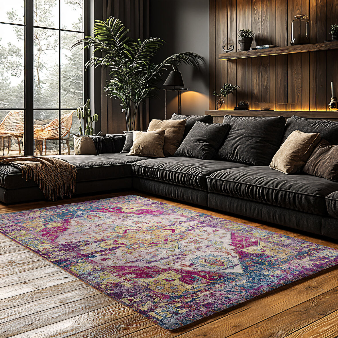 Kaymaz Taban Trend Vintage Yıkanabilir Dijital Baskı Halı