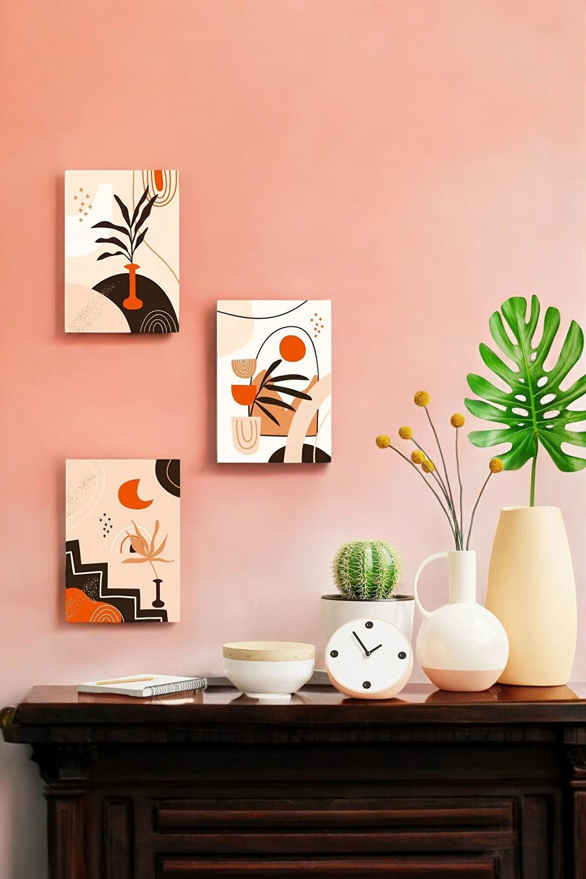 3 Parça Boho Tarz Oturma Odası, Salon, Çalışma Odası, Ofis Için Tablo Seti - Set-381