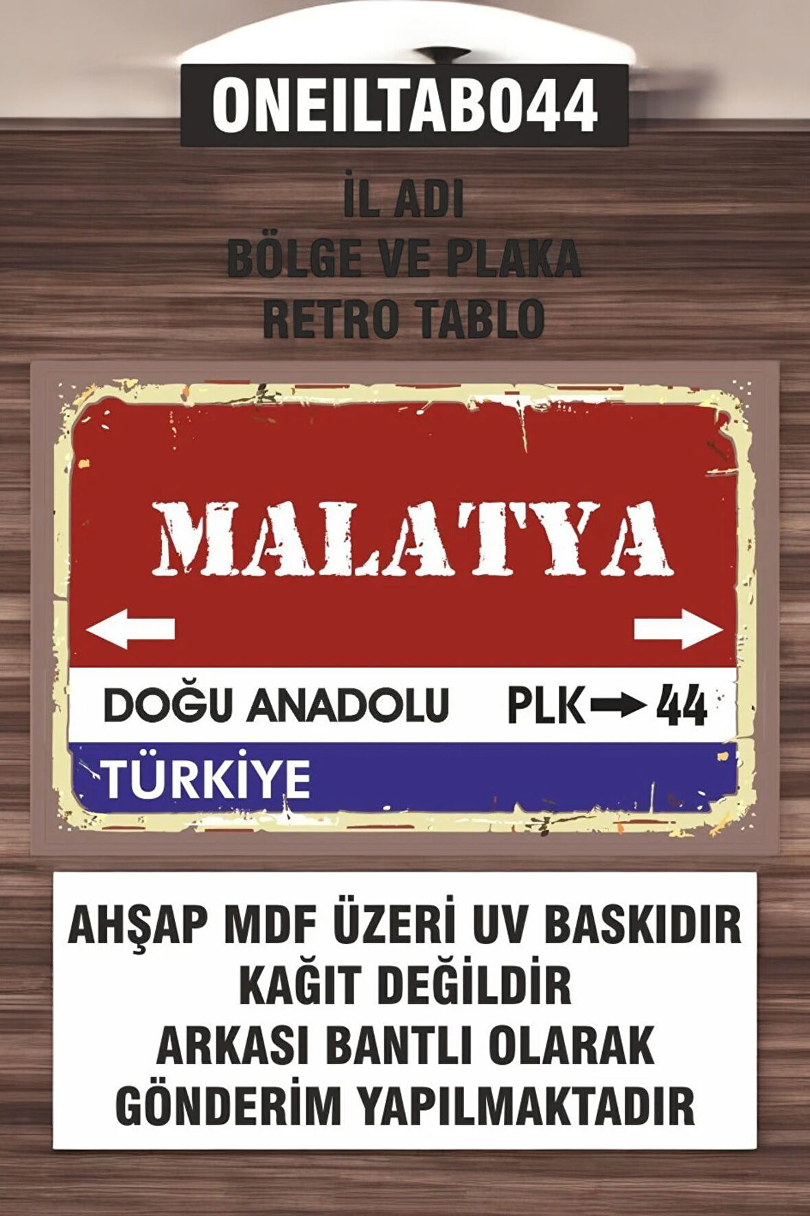 1 Parça (20x30) A4 Ebat Uv Baskı Mdf 44 Malatya İl Plaka Retro Tablo Poster - ONEILTAB20X30-044